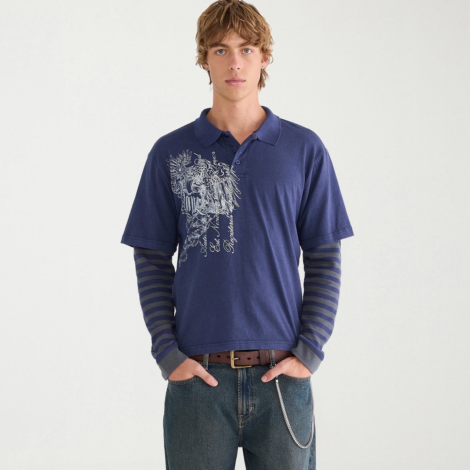 AEROPOSTALE Mens Twofer Long Sleeve Polo Shirt