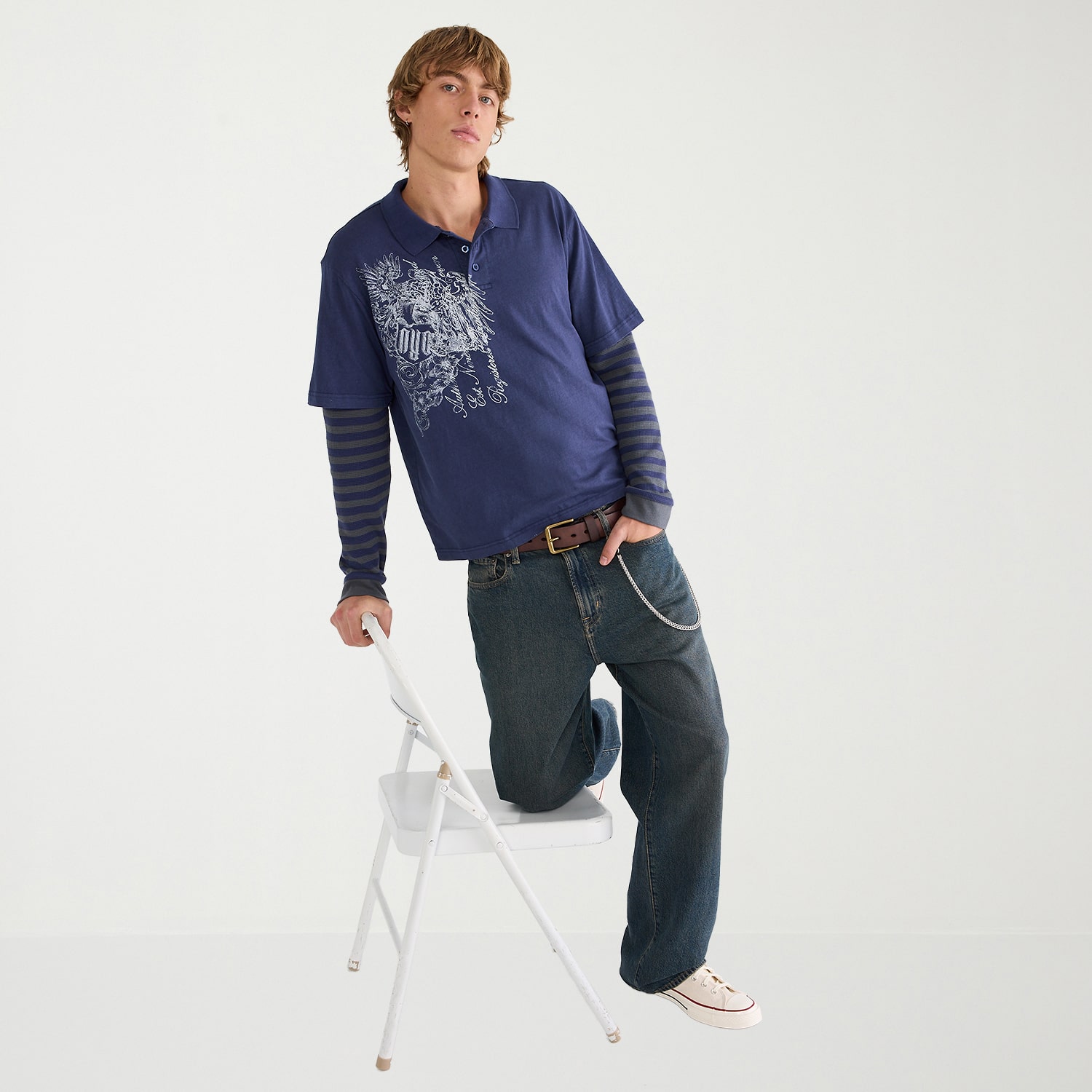 AEROPOSTALE Mens Twofer Long Sleeve Polo Shirt
