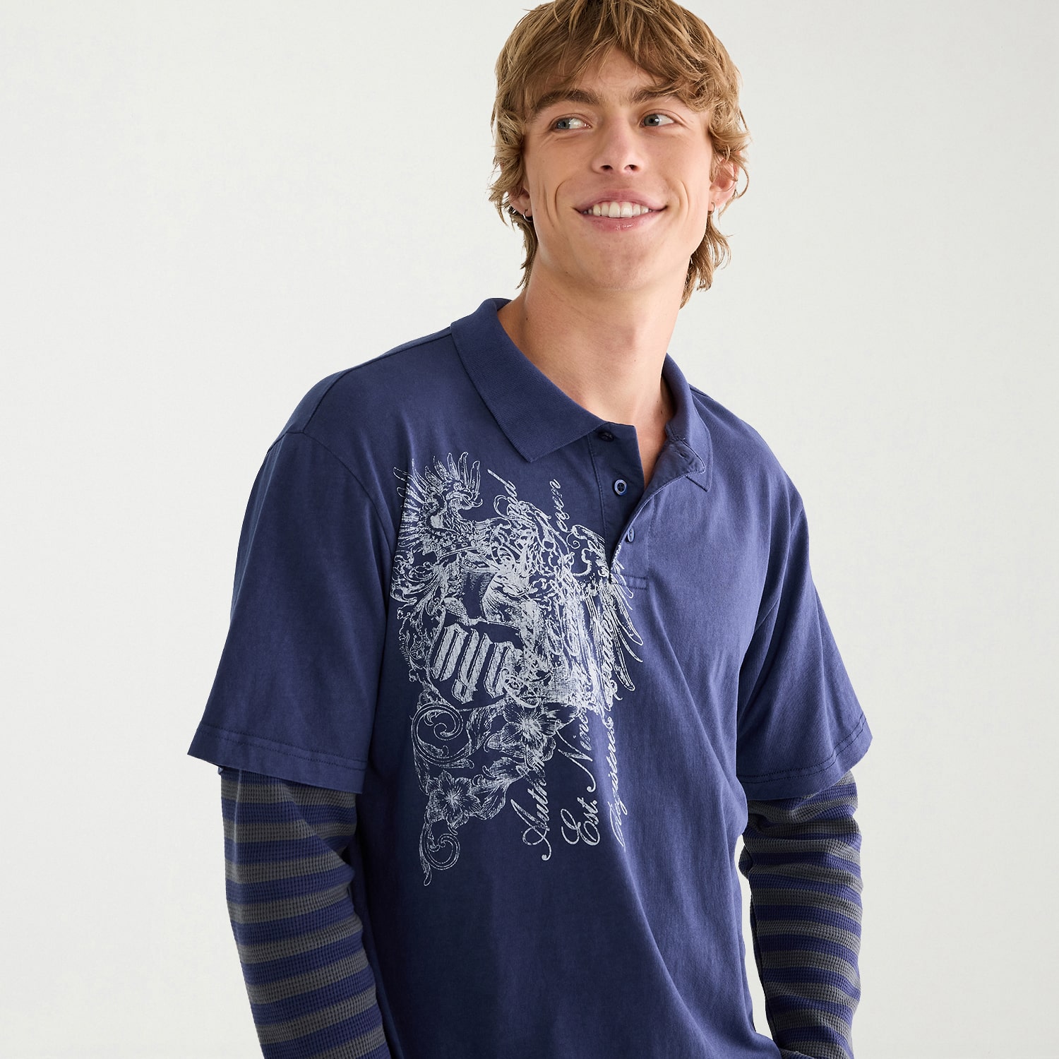 AEROPOSTALE Mens Twofer Long Sleeve Polo Shirt