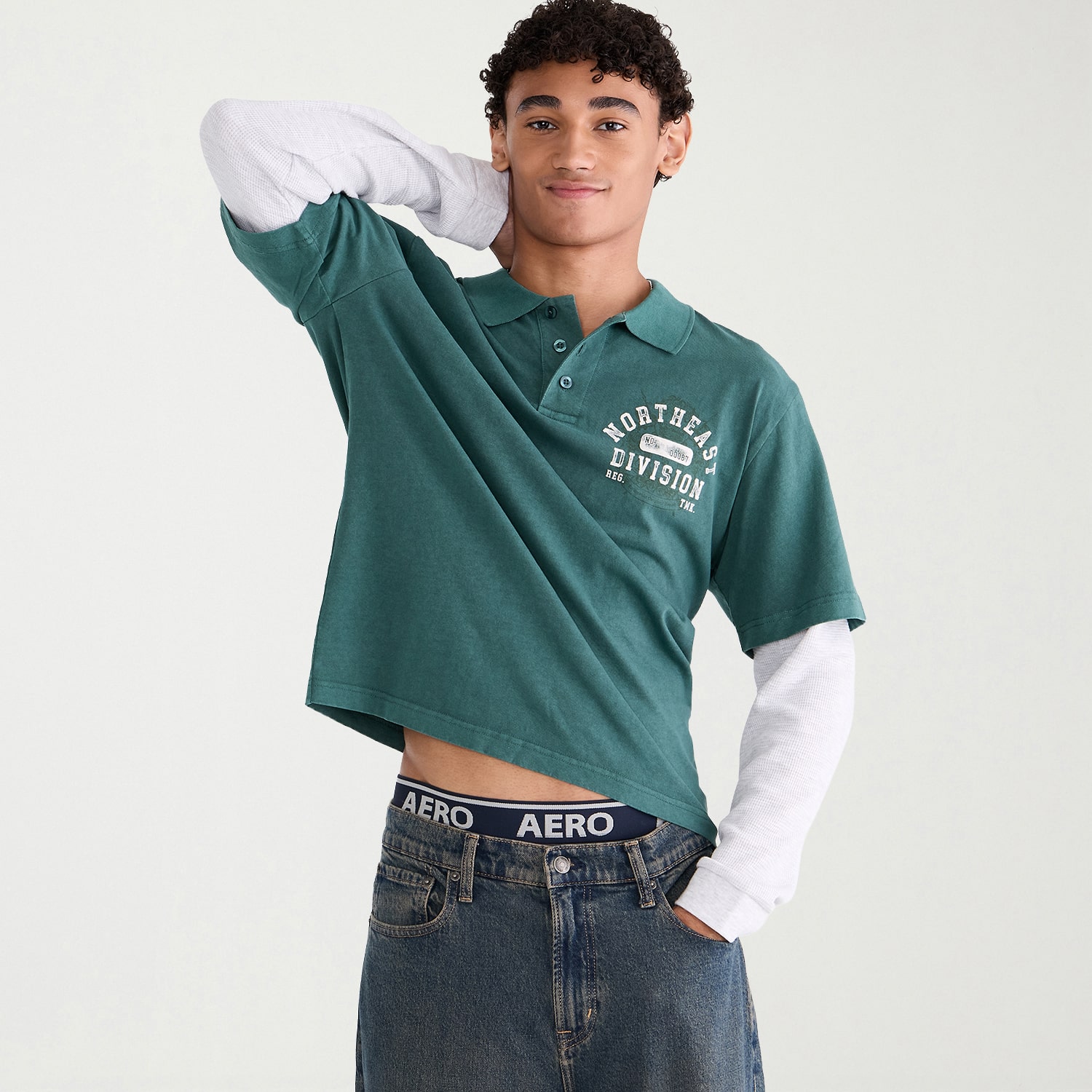 AEROPOSTALE Mens Twofer Long Sleeve Polo Shirt, Color: June Bug - JCPenney