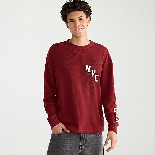 Aéropostale Mens Round Neck Long Sleeve Regular Fit Thermal Top In Red