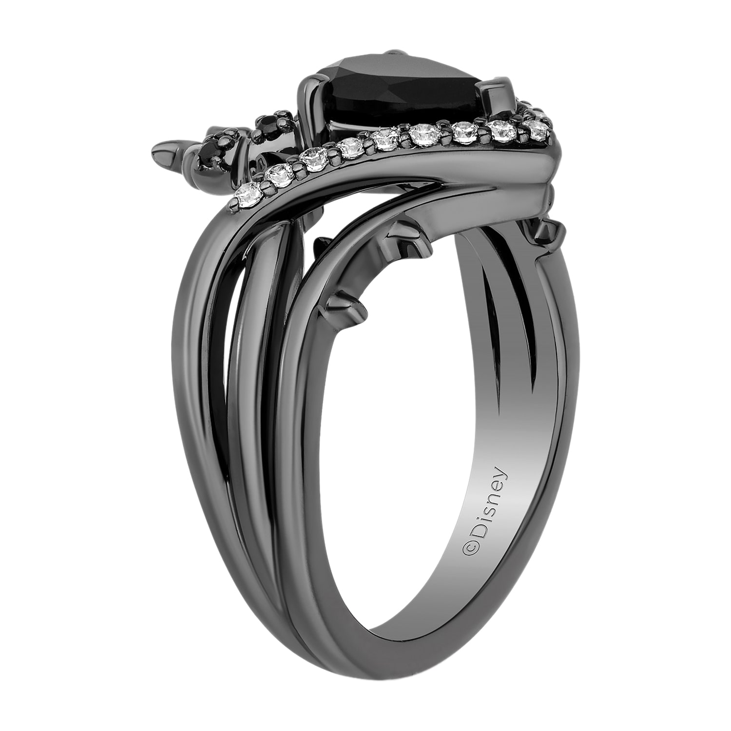 Enchanted Disney Fine Jewelry Maleficent(I, I2) Womens 1/6 CT. T.W. Genuine Black Onyx Sterling Silver Maleficent Cocktail Ring