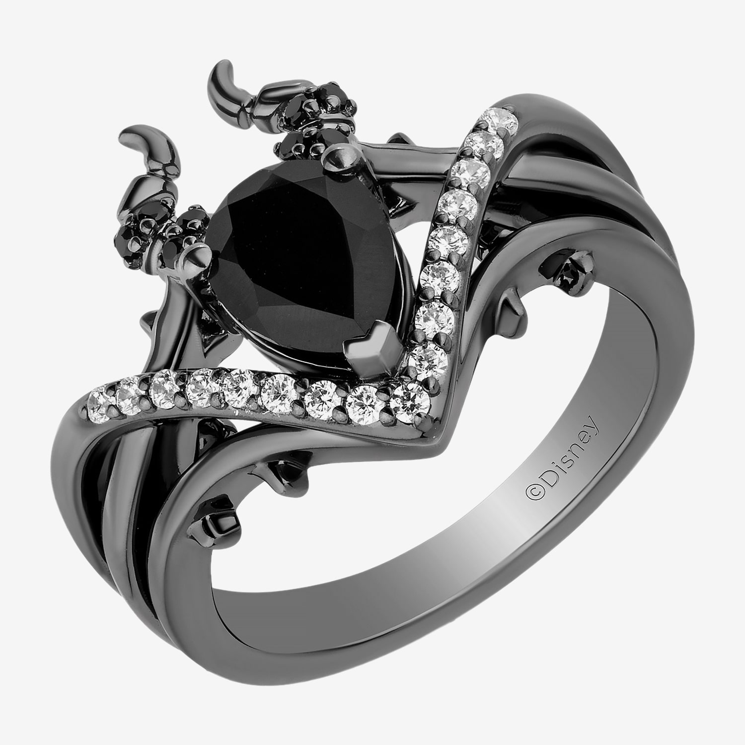 Enchanted Disney Fine Jewelry Maleficent(I, I2) Womens 1/6 CT. T.W. Genuine Black Onyx Sterling Silver Maleficent Cocktail Ring