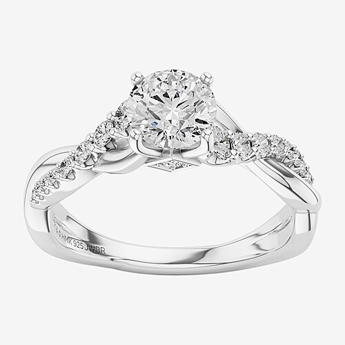 Hallmark (g / Si2) Womens 1 Ct. T.w. Lab Grown White Diamond Sterling Silver Round Side Stone Engagement Ring