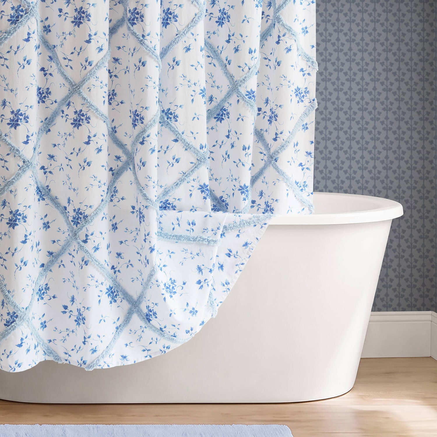 Laura Ashley Garden Muse Floral Tufted Shower Curtain