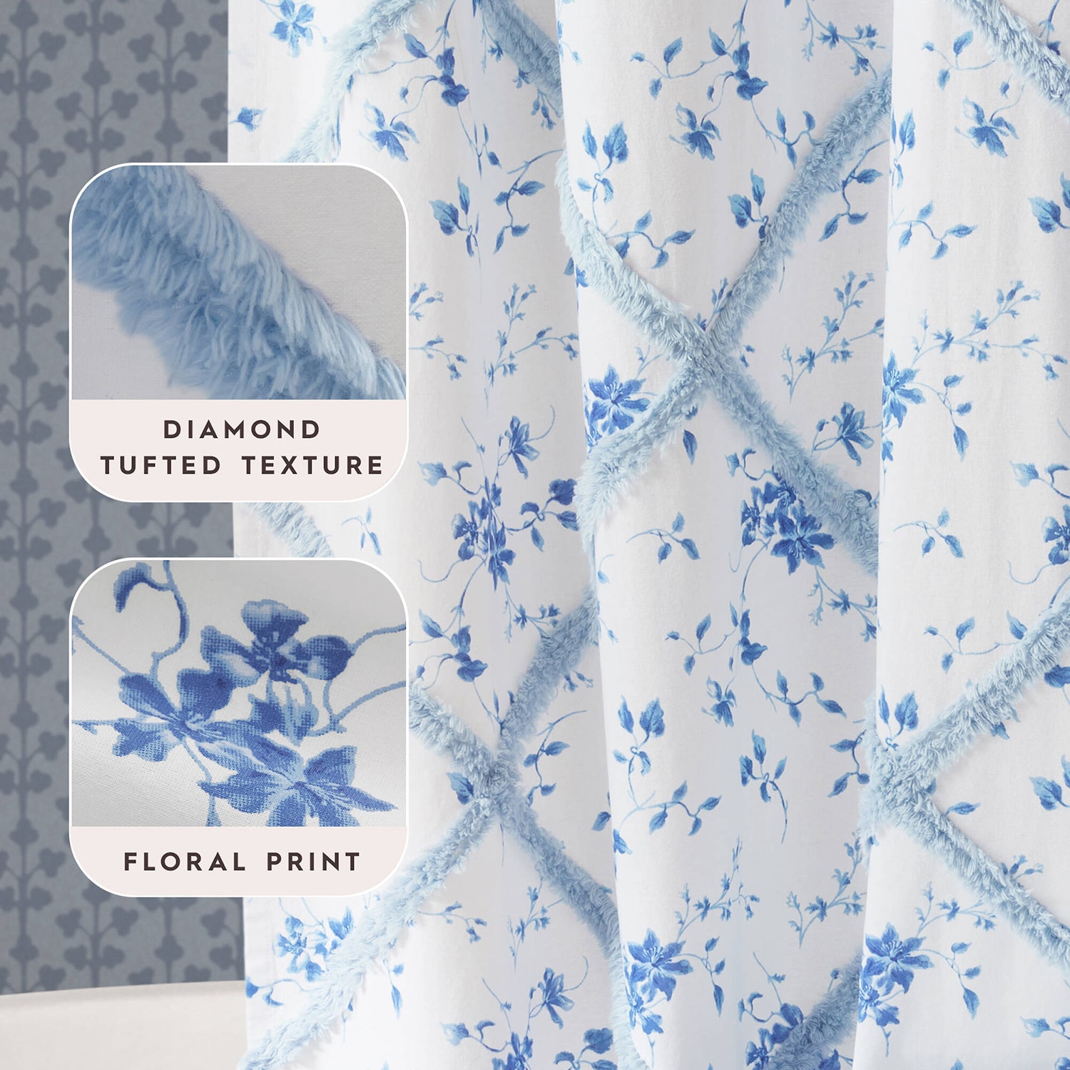 Laura Ashley Garden Muse Floral Tufted Shower Curtain