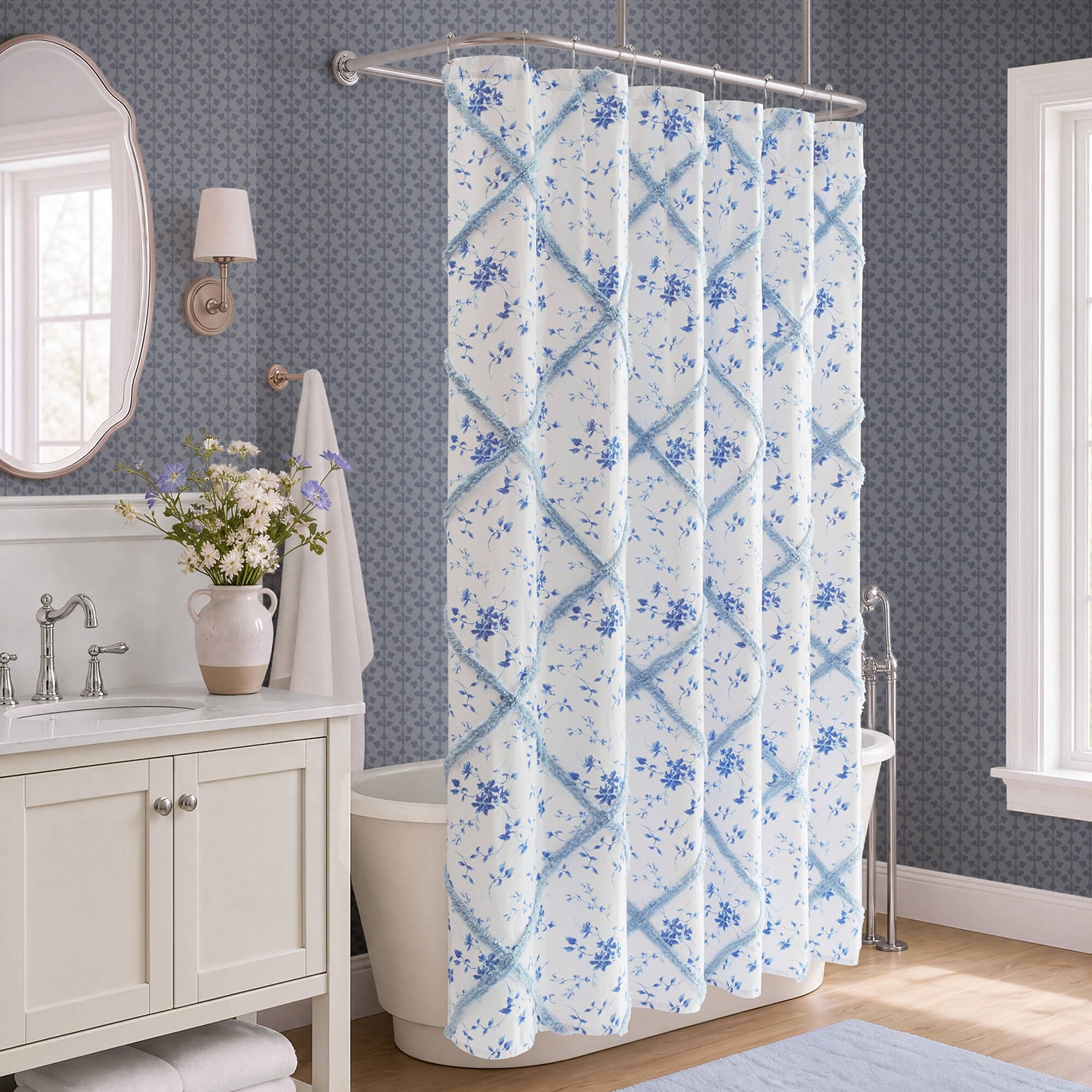 Laura Ashley Garden Muse Floral Tufted Shower Curtain