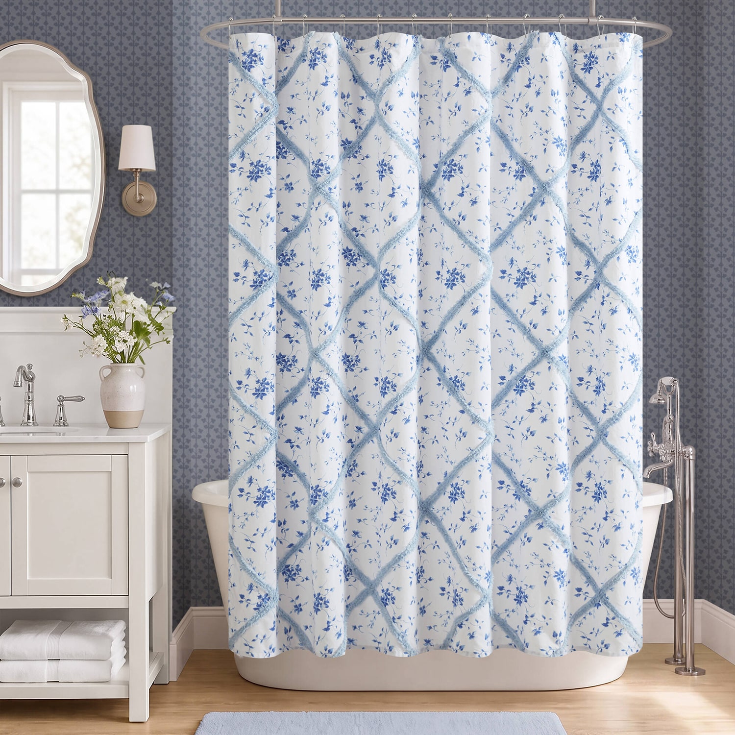 Laura Ashley Garden Muse Floral Tufted Shower Curtain