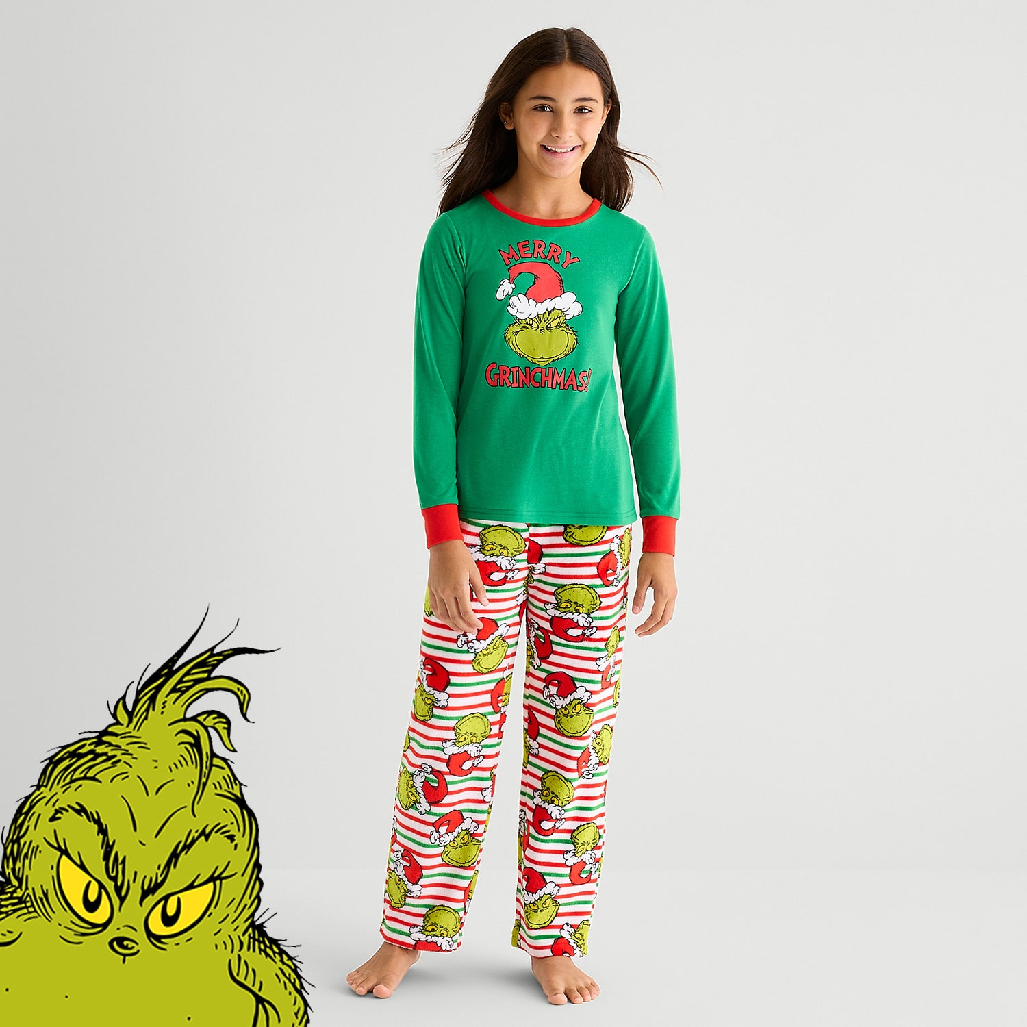 Unisex Dr. Seuss Grinch Crew Neck Long Sleeve 2-pc. Matching Family Pajama Set