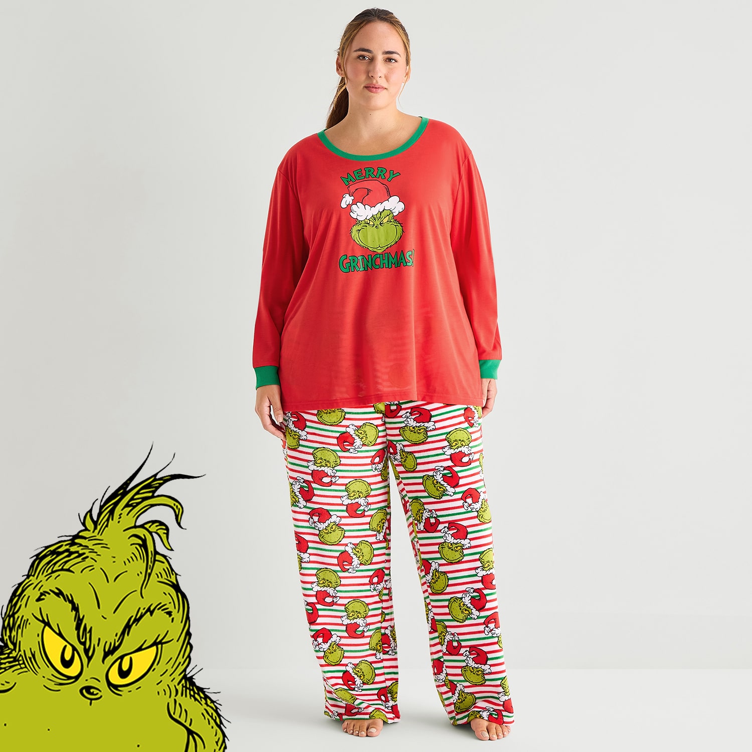 Womens Dr. Seuss Grinch Long Sleeve 2-pc. Matching Family Pajama Set