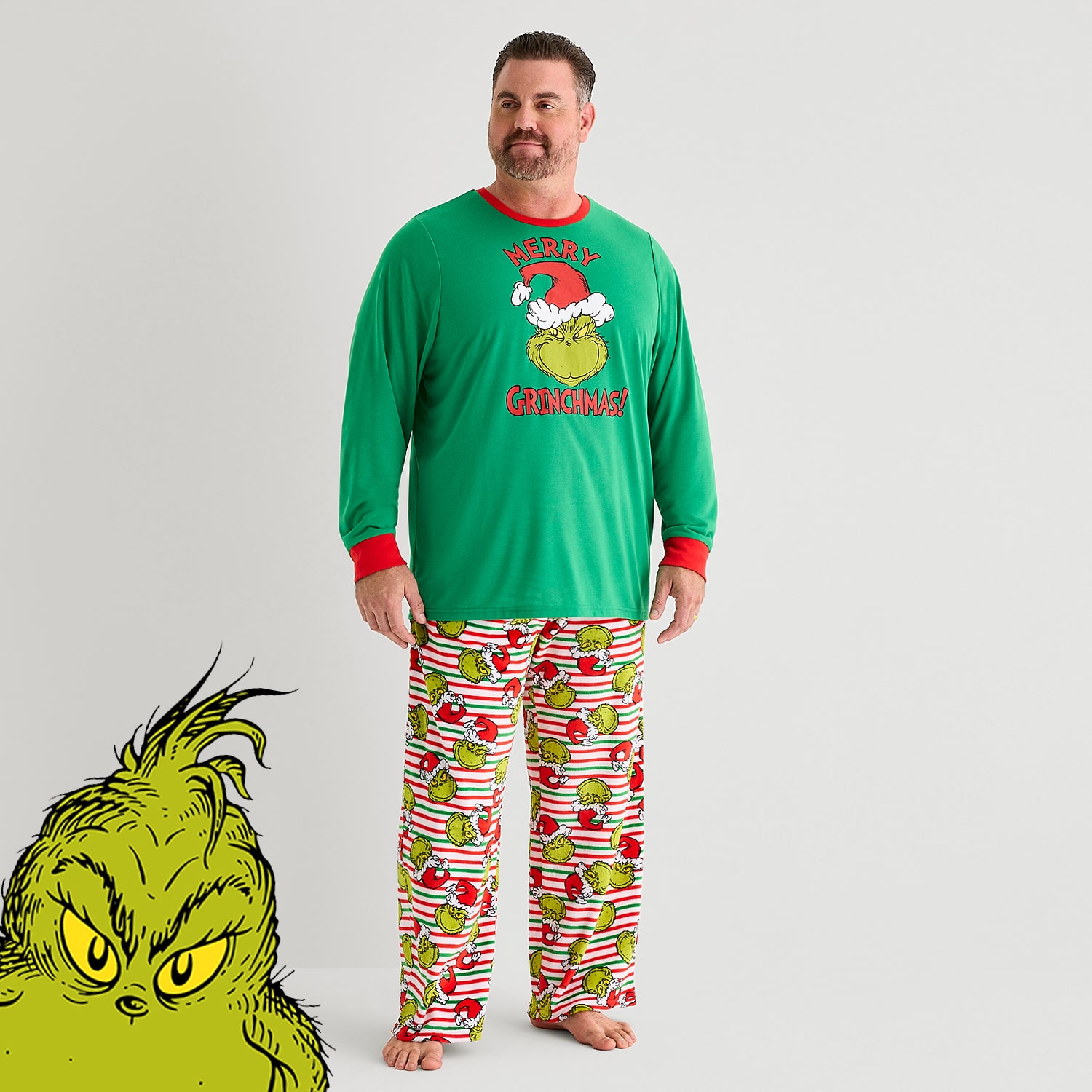 Mens Dr. Seuss Grinch Long Sleeve 2-pc. Matching Family Pajama Set