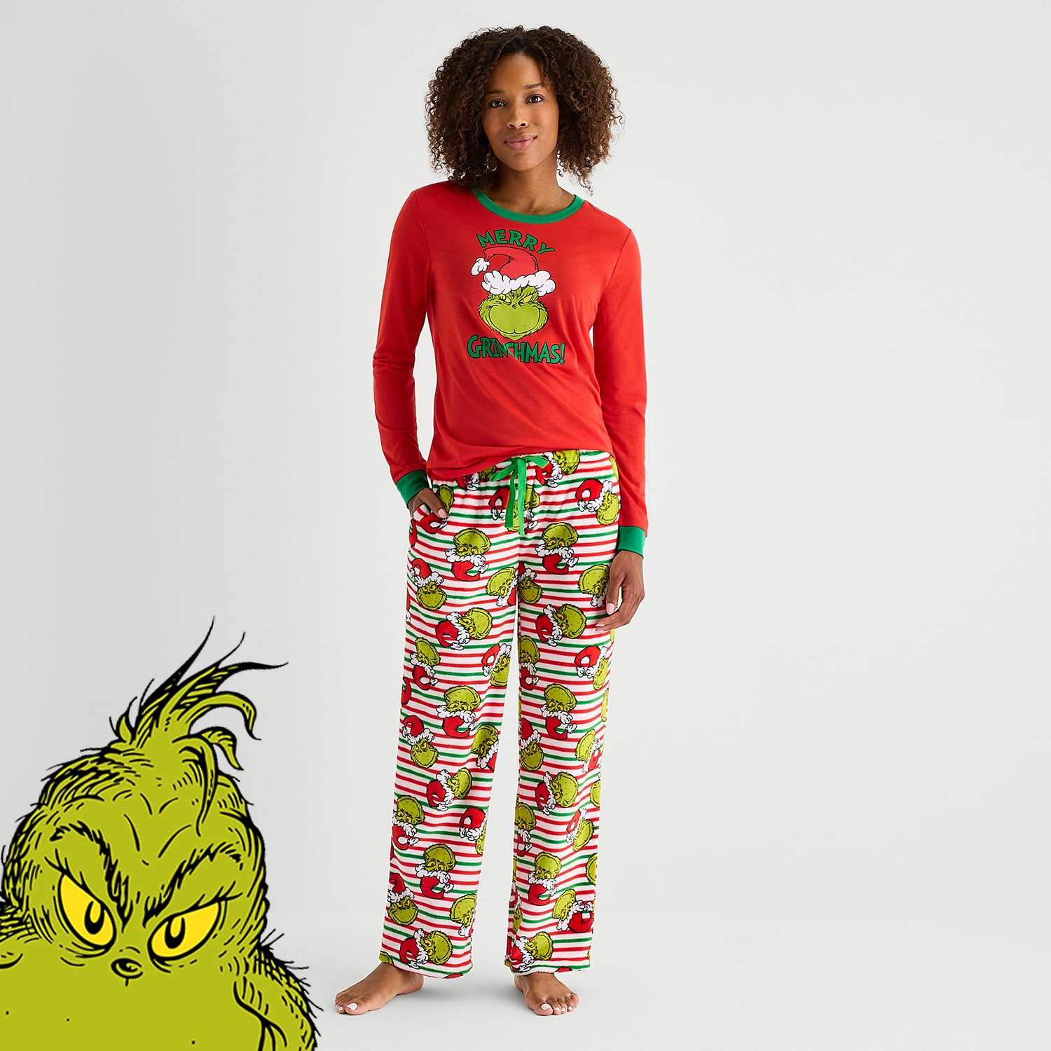 Womens Dr. Seuss Grinch Long Sleeve 2-pc. Matching Family Pajama Set