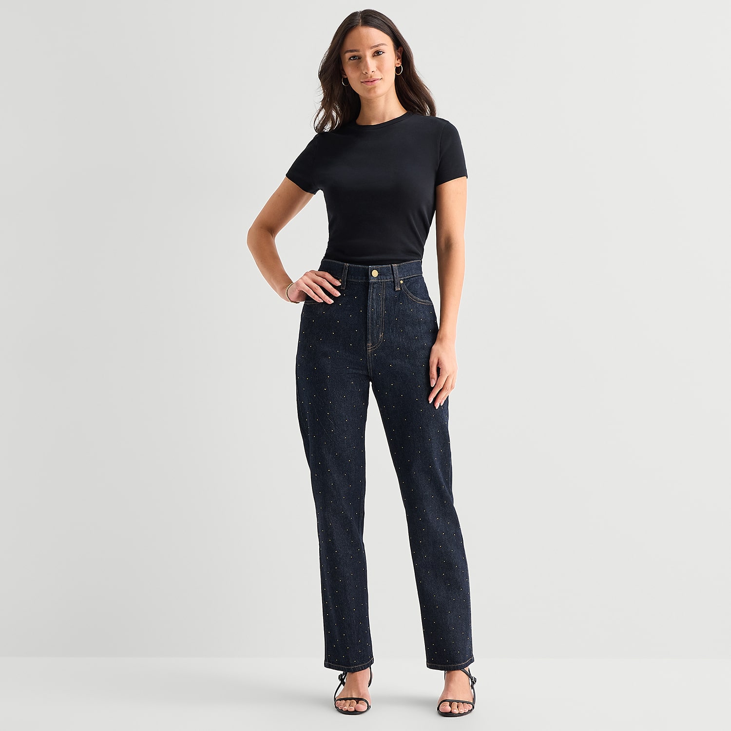 A.N.A Embellished Womens Tall Highest Rise Straight Leg Jean