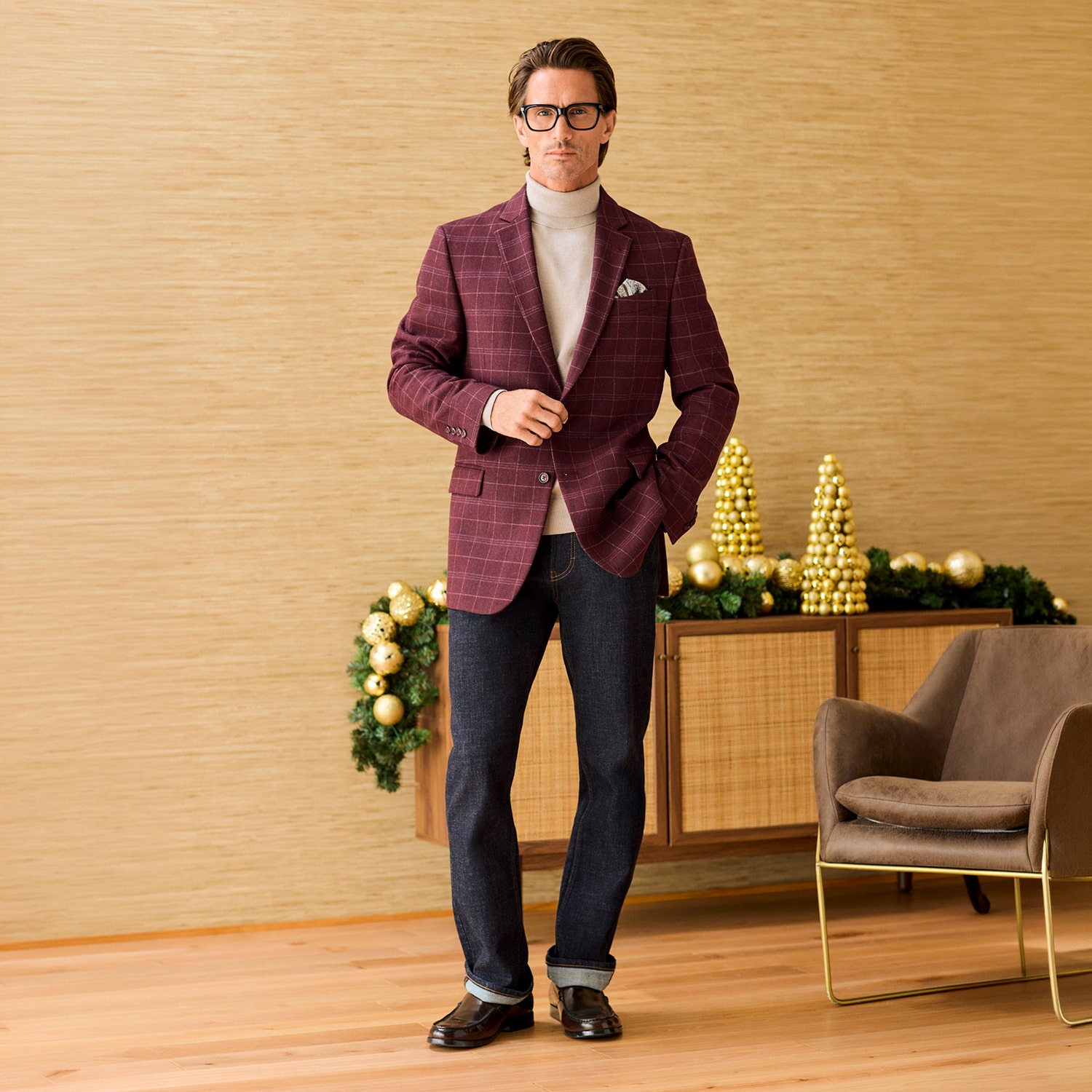 Stafford Mens Plaid Classic Fit Sport Coat