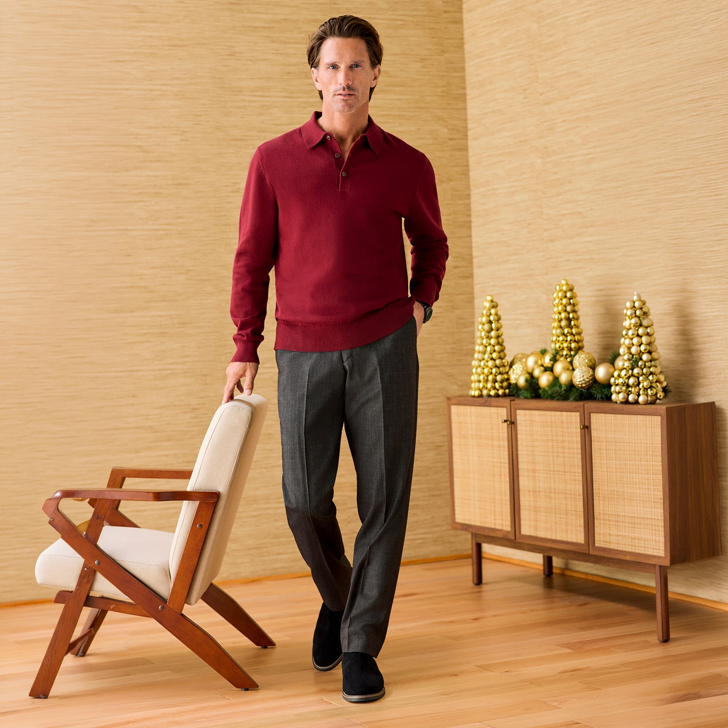 Stafford Mens Long Sleeve Polo Sweater