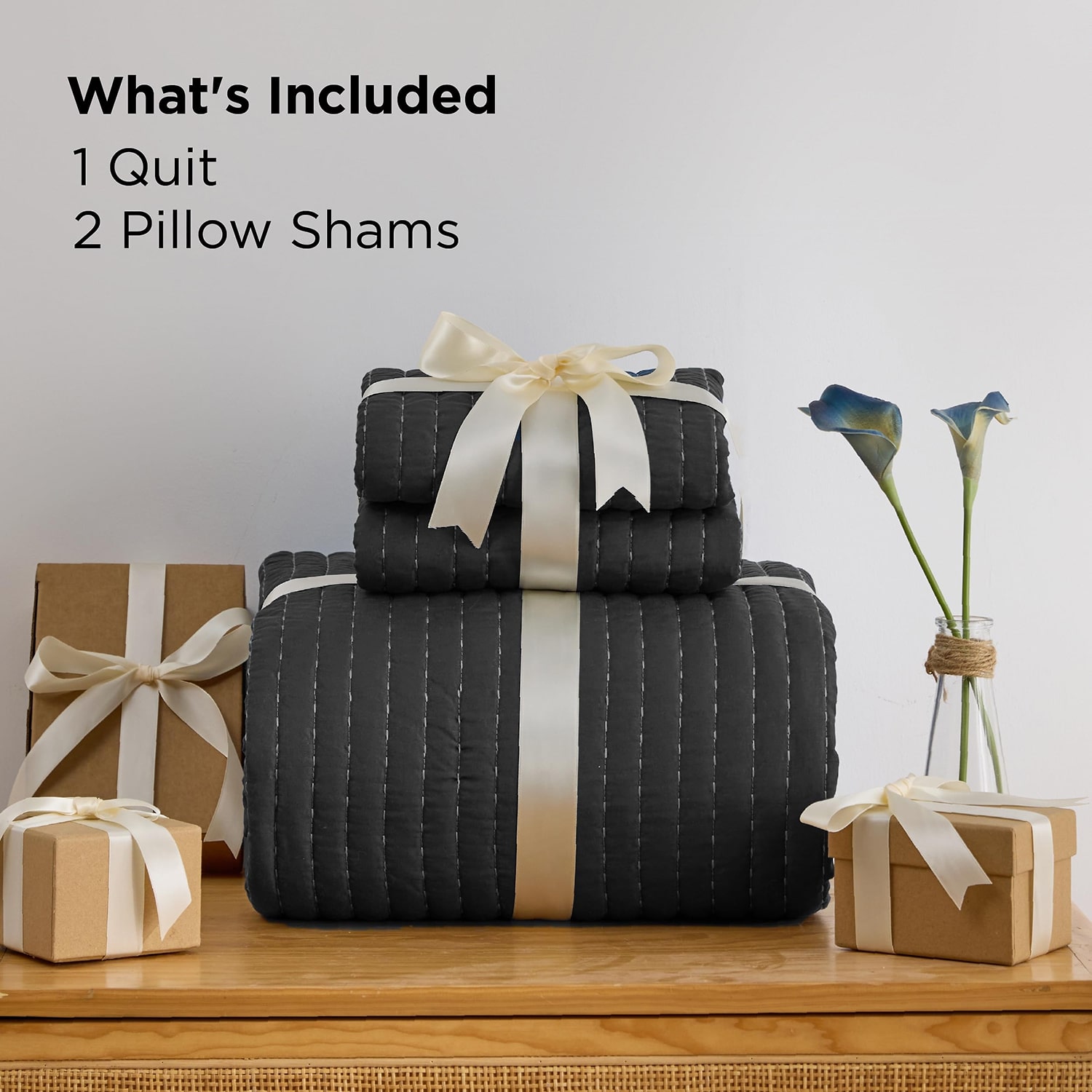 Bedsure® Solid Color Embroidery 3-pc. Quilt Set