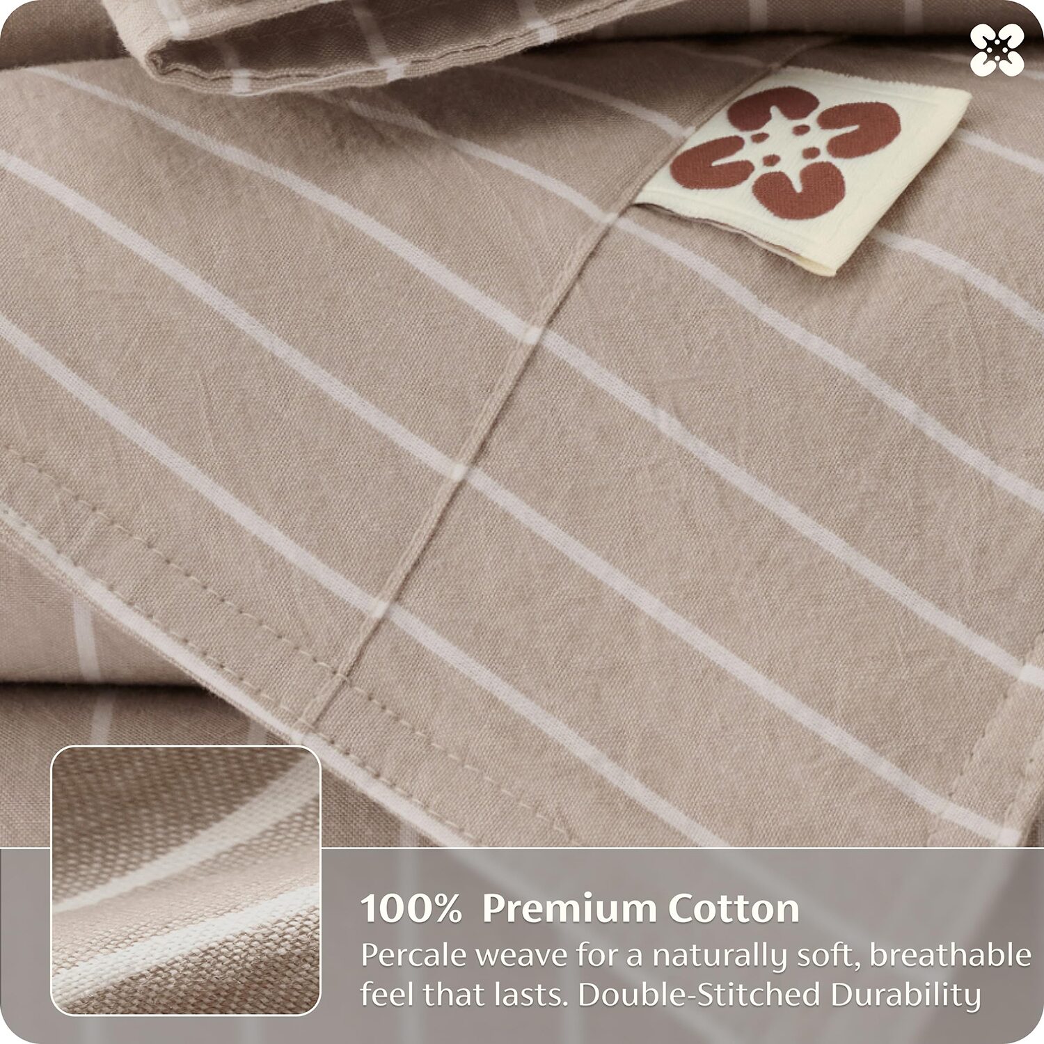 Bedsure® 100% Cotton-Y/D Stripe 3-pc. Duvet Cover Set