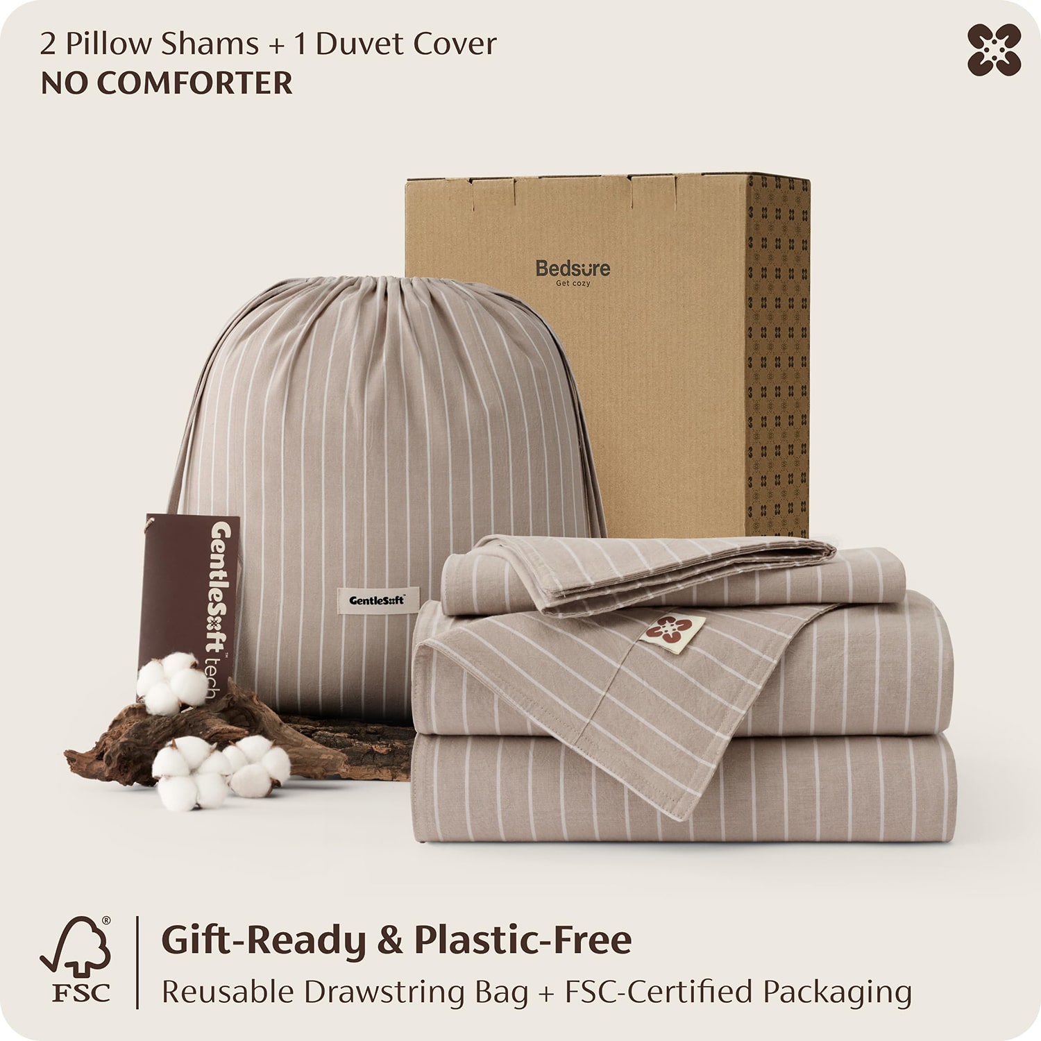 Bedsure® 100% Cotton-Y/D Stripe 3-pc. Duvet Cover Set