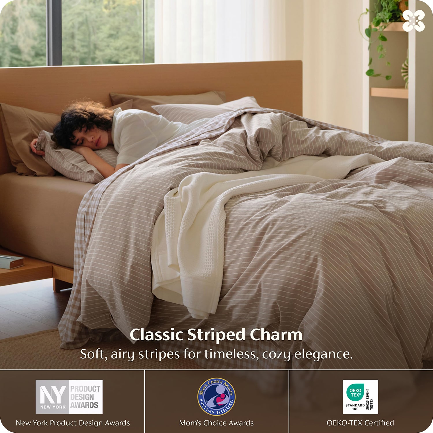 Bedsure® 100% Cotton-Y/D Stripe 3-pc. Duvet Cover Set