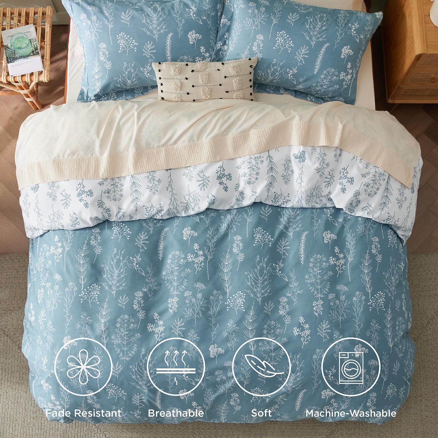 Bedsure® Fresh Leaf Printed 3-pc. Duvet Cover Set