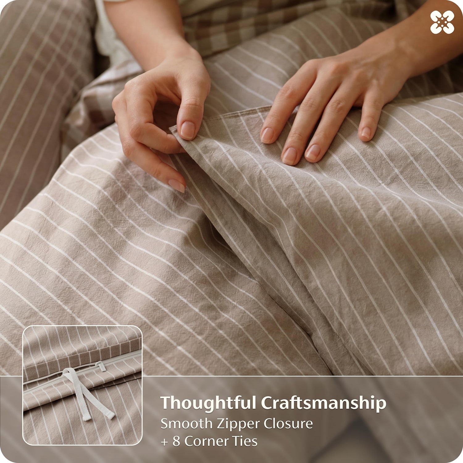 Bedsure® 100% Cotton-Y/D Stripe 3-pc. Duvet Cover Set