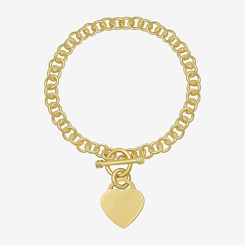 Womens 14K Gold Over Silver 7.25 Inch Solid Link Heart Chain Bracelet, One Size, Yellow