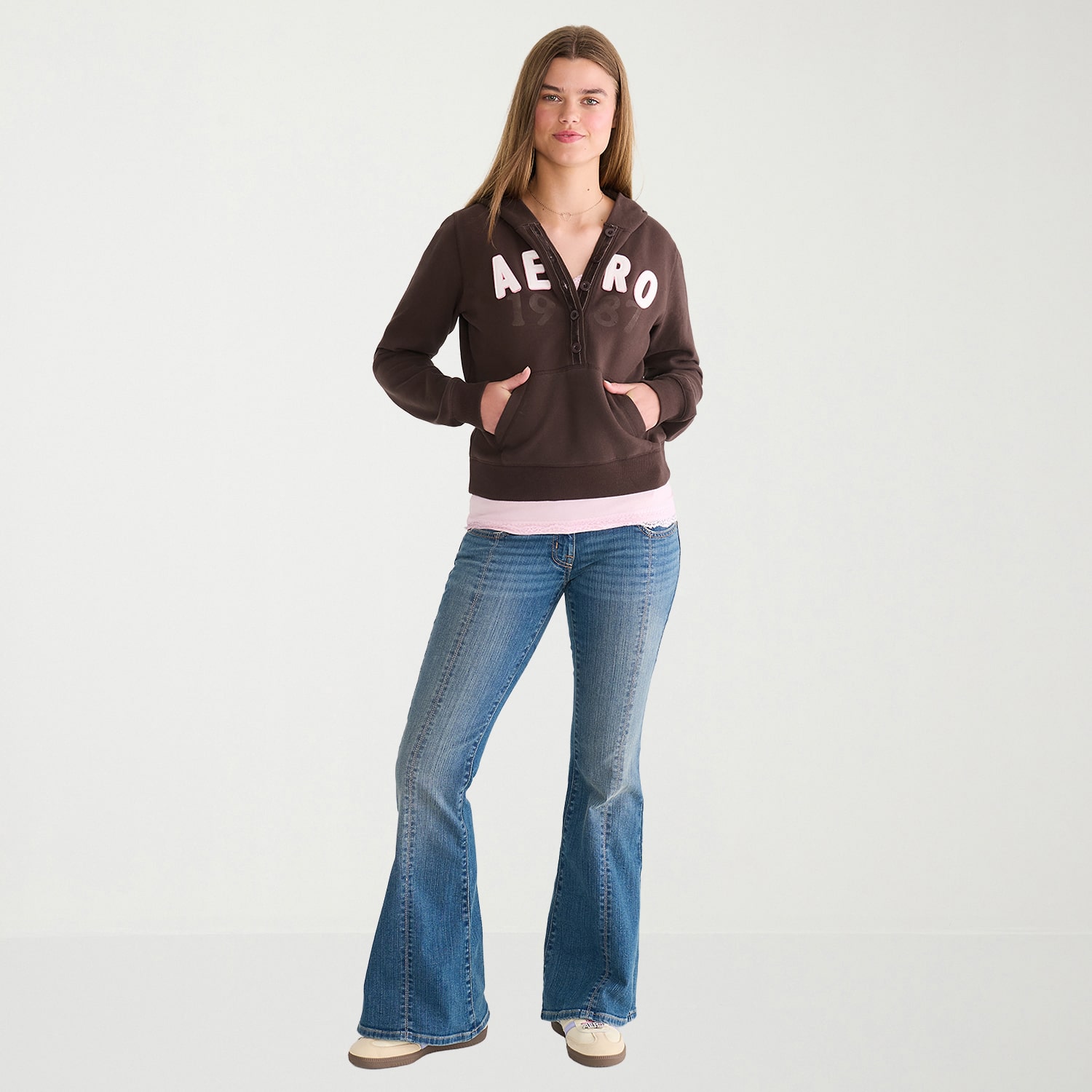 AEROPOSTALE Womens Juniors Hooded Long Sleeve Sweatshirt