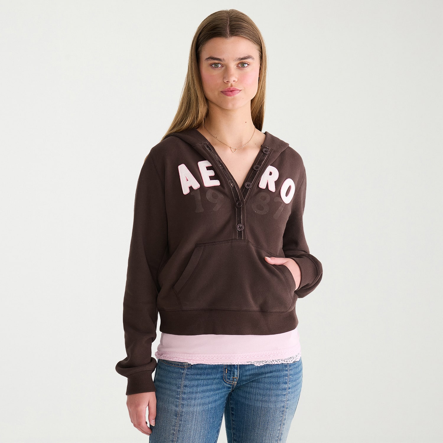 AEROPOSTALE Womens Juniors Hooded Long Sleeve Sweatshirt