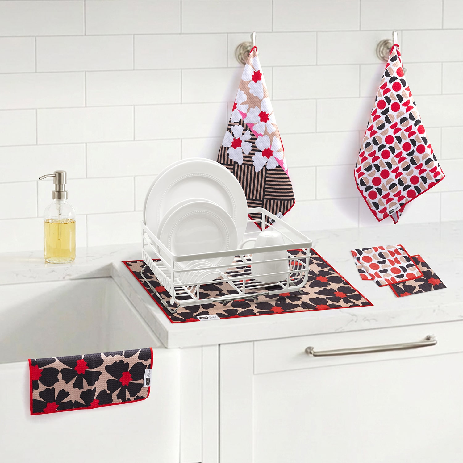 Ritz Microfiber  Waffle Black Flowers & Moons 6-pc. Dish Cloth