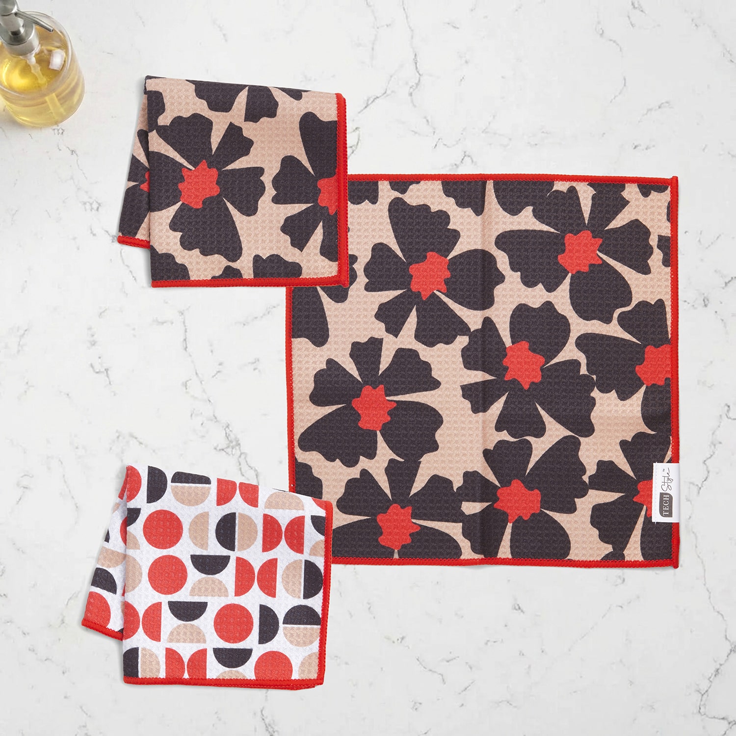 Ritz Microfiber  Waffle Black Flowers & Moons 6-pc. Dish Cloth