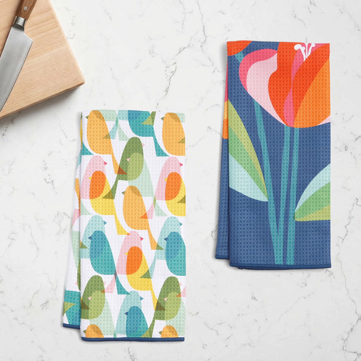 Ritz Microfiber  Waffle Flowers Birds 2-pc. Kitchen Towel