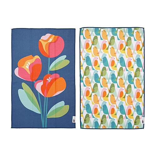 Ritz Microfiber Waffle Flowers Birds 2-pc. Kitchen Towel In Multiple Colors