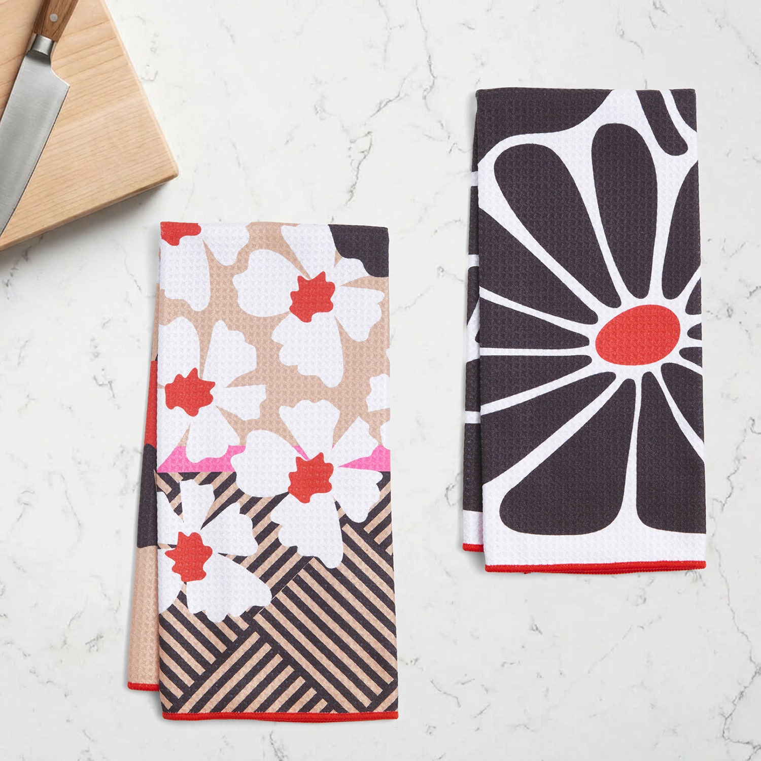 Ritz Microfiber  Waffle Black Flowers & Moons 2-pc. Kitchen Towel