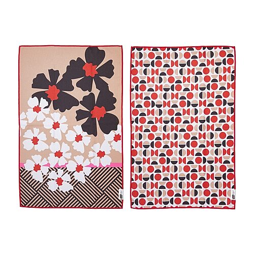 Ritz Microfiber Waffle Black Flowers & Moons 2-pc. Kitchen Towel In Multiple Colors