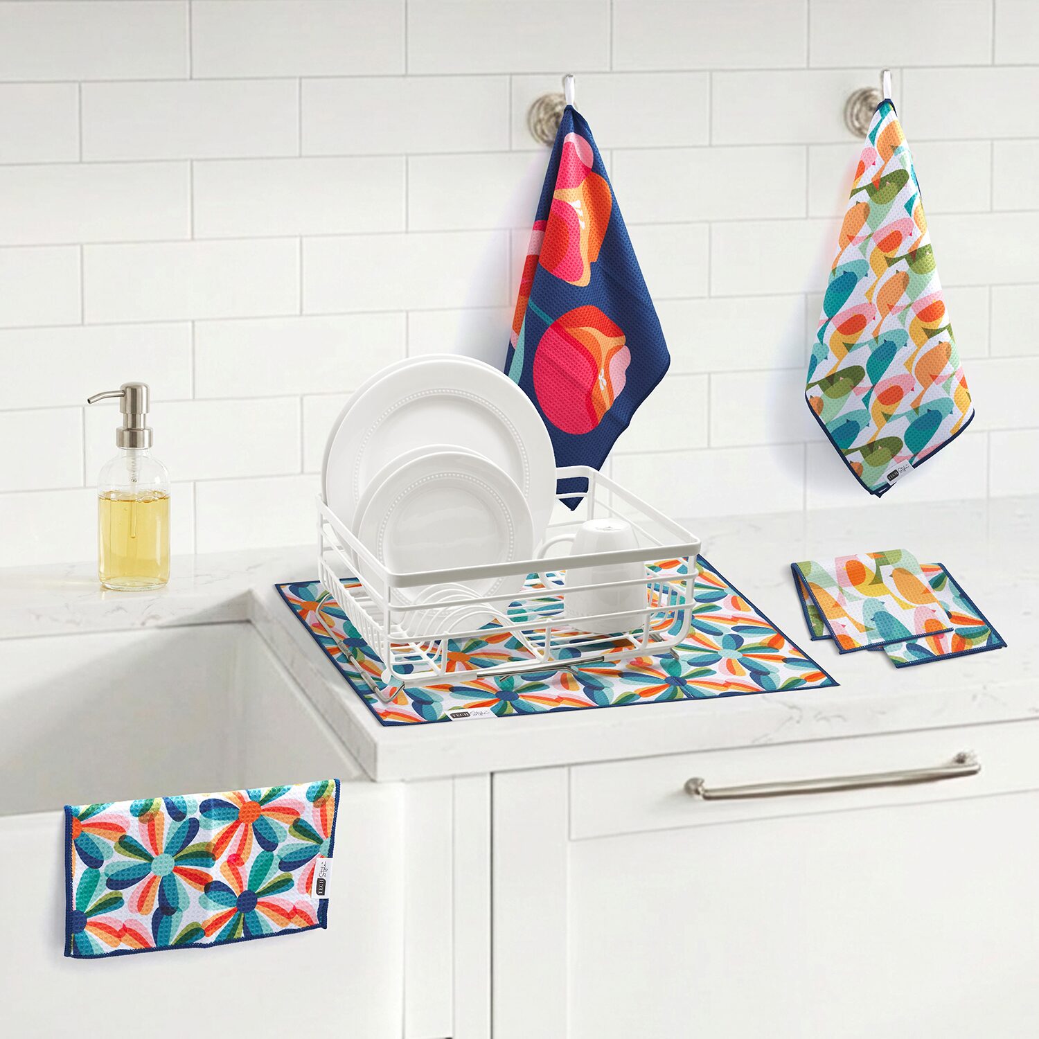 Ritz Microfiber  Waffle Flowers & Birds 6-pc. Dish Cloth