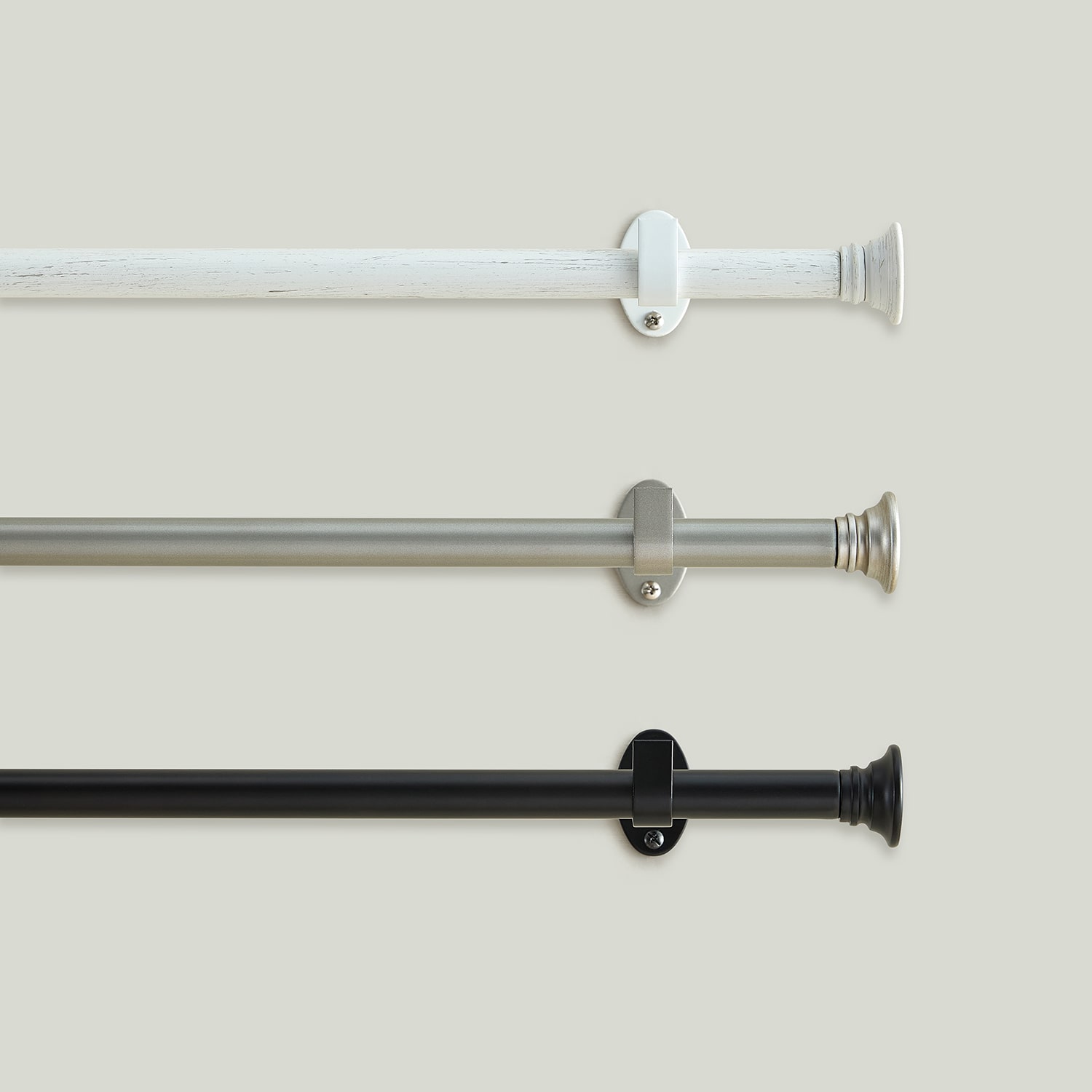Shaker 3/4-Inch Adjustable Single Curtain Rod with Rounded End Cap Finials
