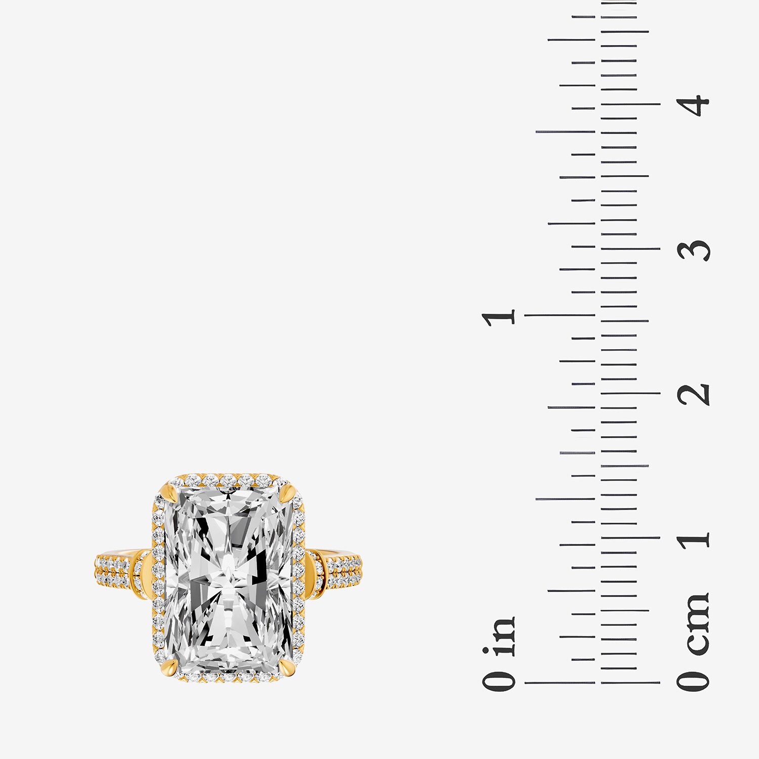 (F / Vs2) Womens 6 CT. T.W. Lab Grown White Diamond 14K Gold Rectangular Side Stone Halo Engagement Ring
