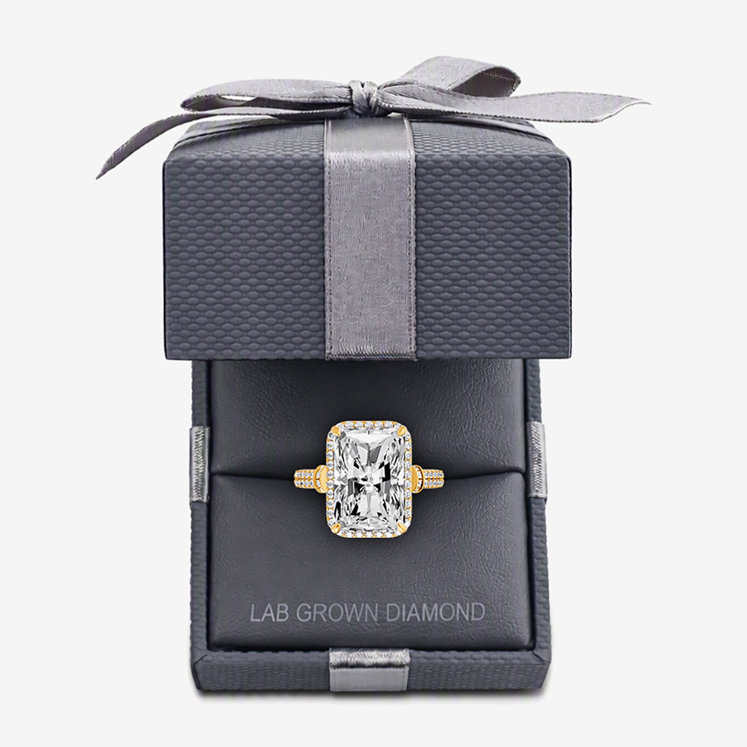 (F / Vs2) Womens 6 CT. T.W. Lab Grown White Diamond 14K Gold Rectangular Side Stone Halo Engagement Ring