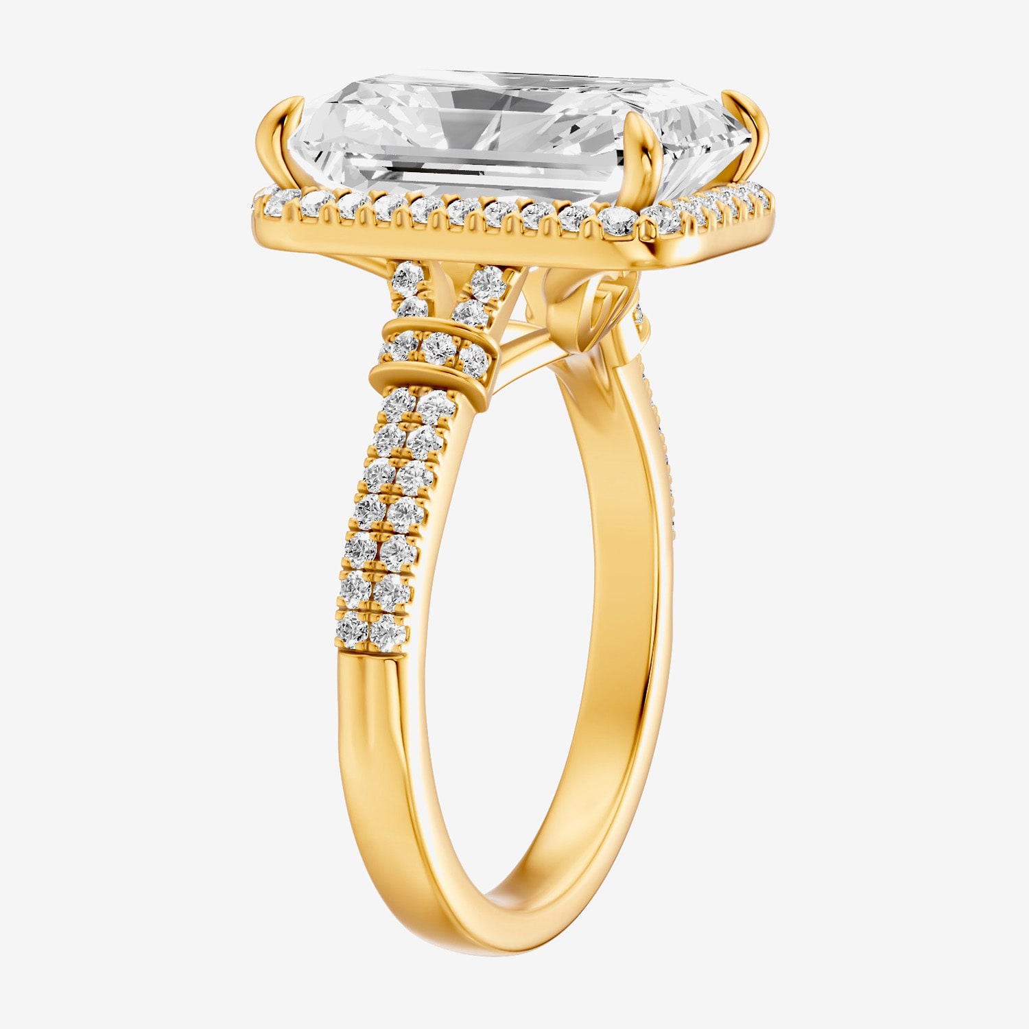 (F / Vs2) Womens 6 CT. T.W. Lab Grown White Diamond 14K Gold Rectangular Side Stone Halo Engagement Ring