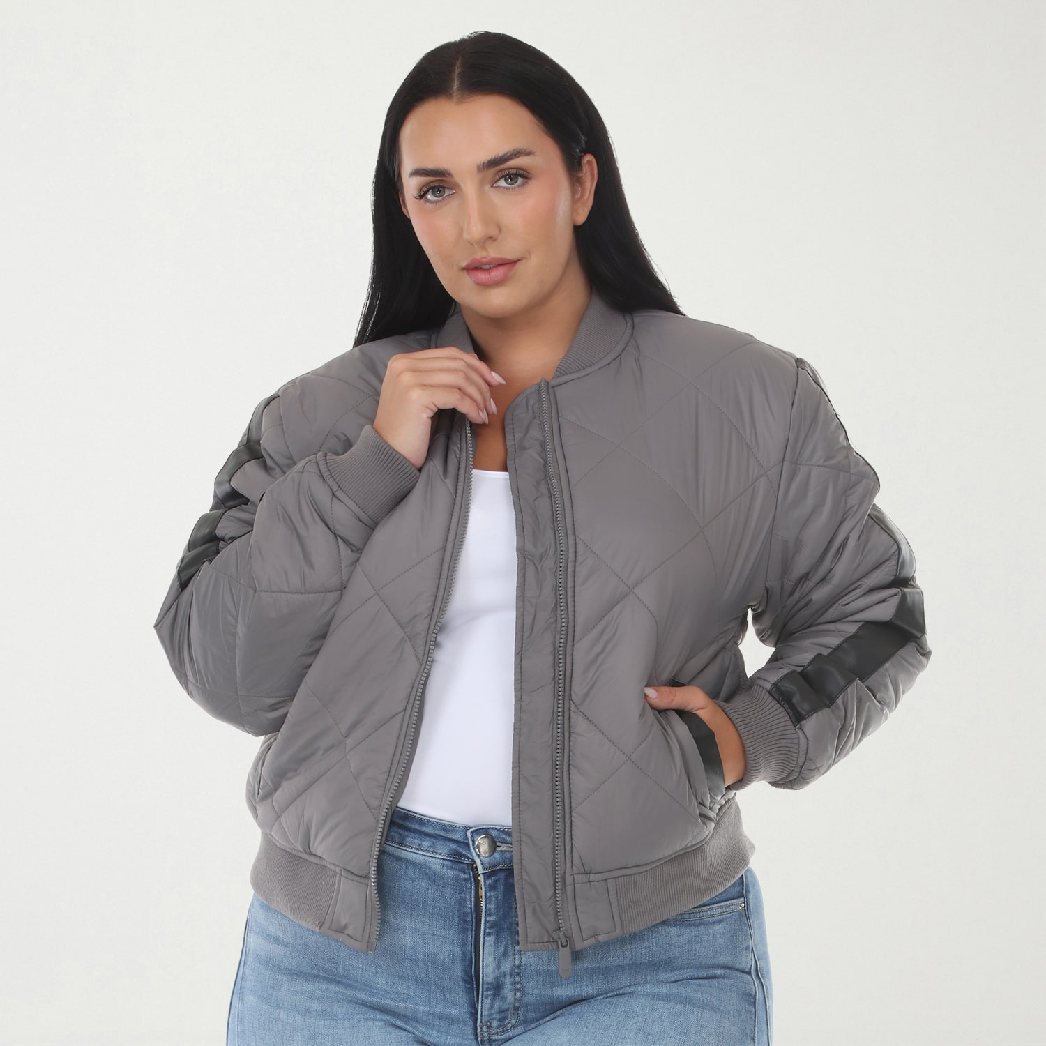 White Mark Fall-Winter Womens Plus Water Resistant Midweight Bomber Jacket