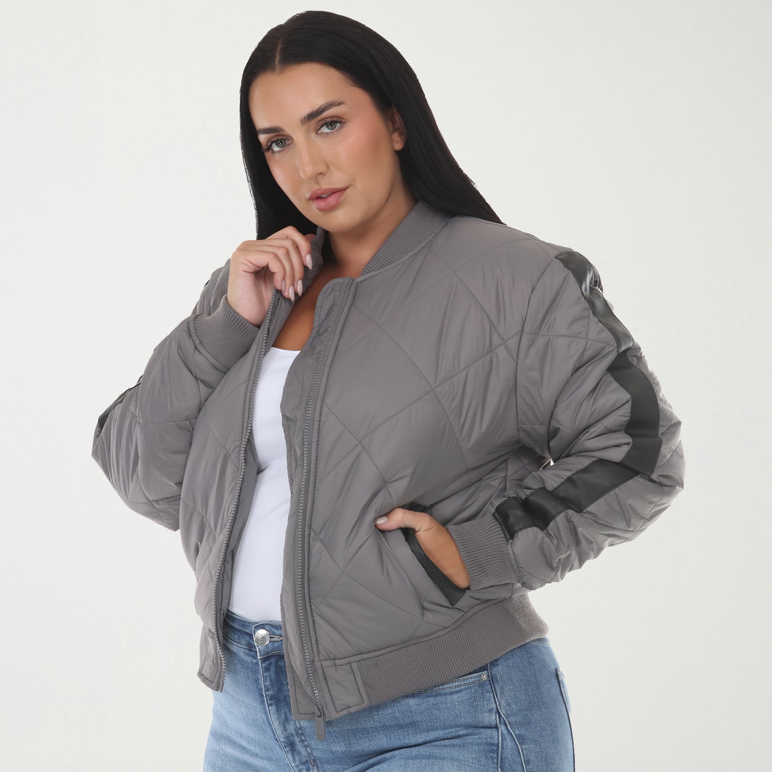 White Mark Fall-Winter Womens Plus Water Resistant Midweight Bomber Jacket