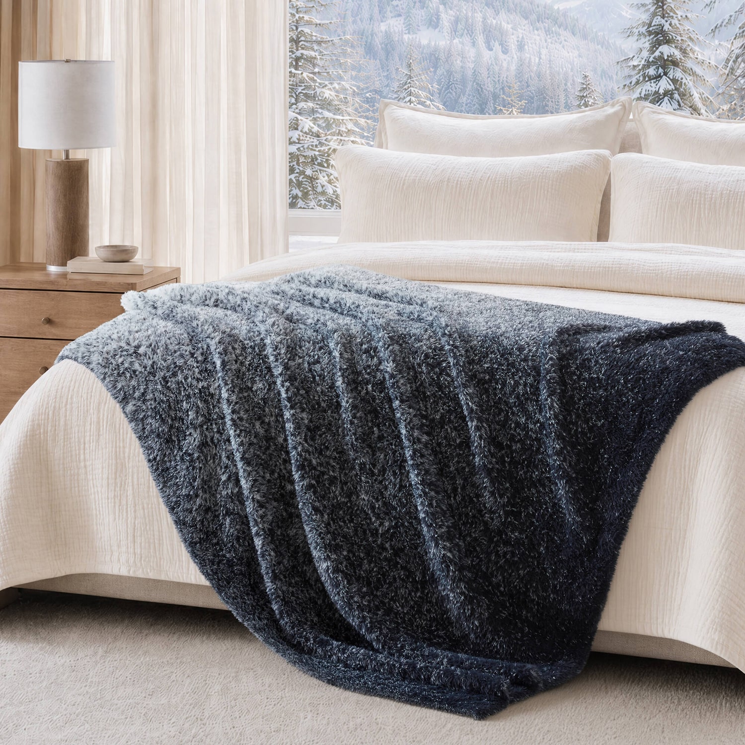 Madison Park Ombre Knit Faux Fur Throw