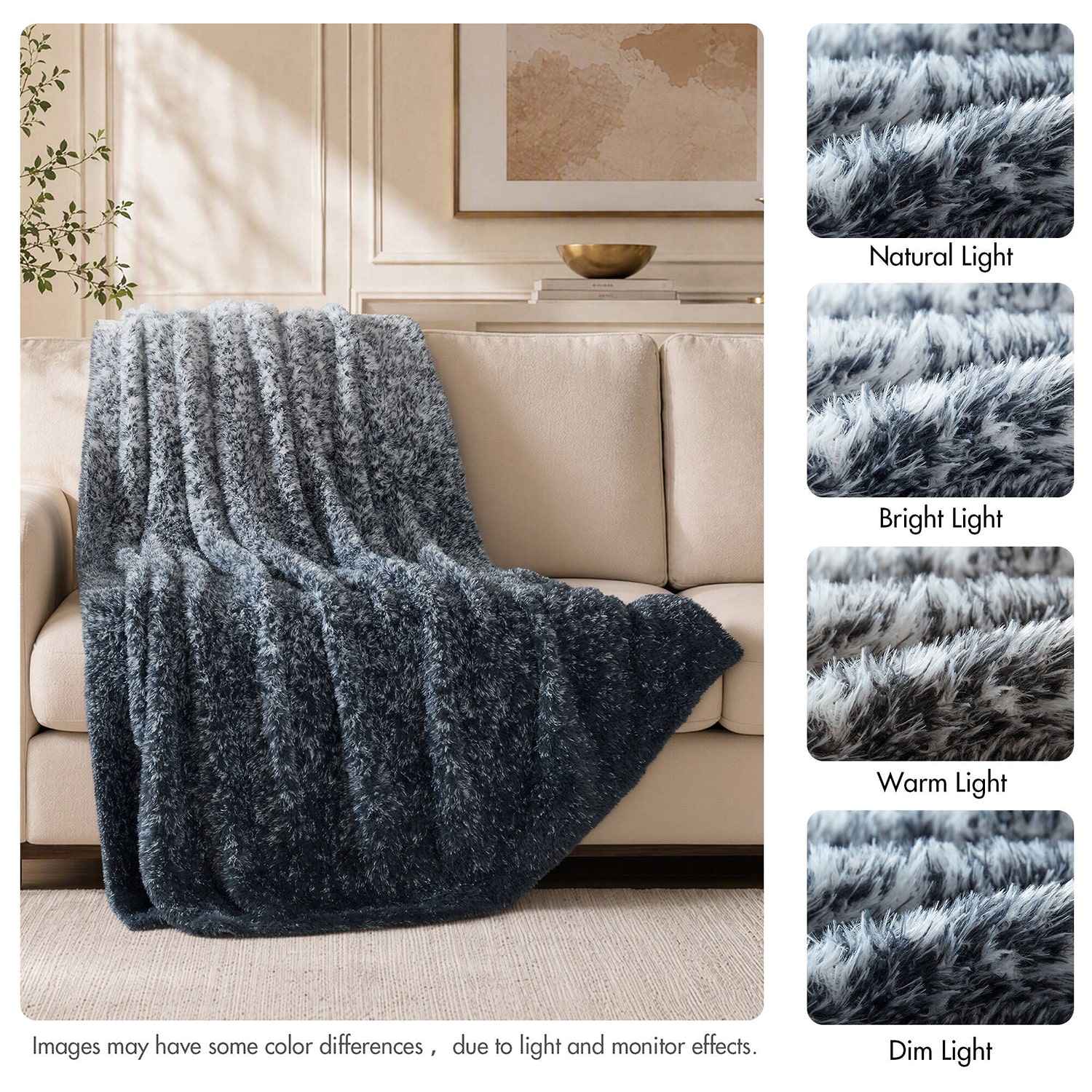 Madison Park Ombre Knit Faux Fur Throw