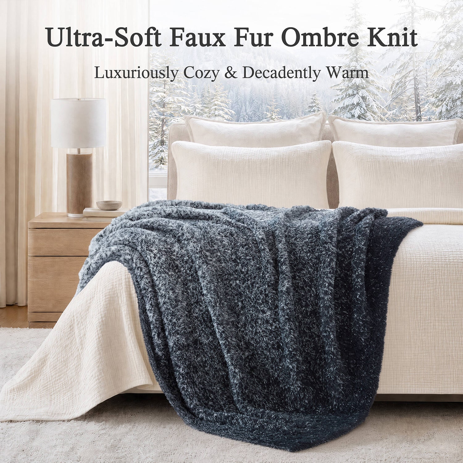 Madison Park Ombre Knit Faux Fur Throw