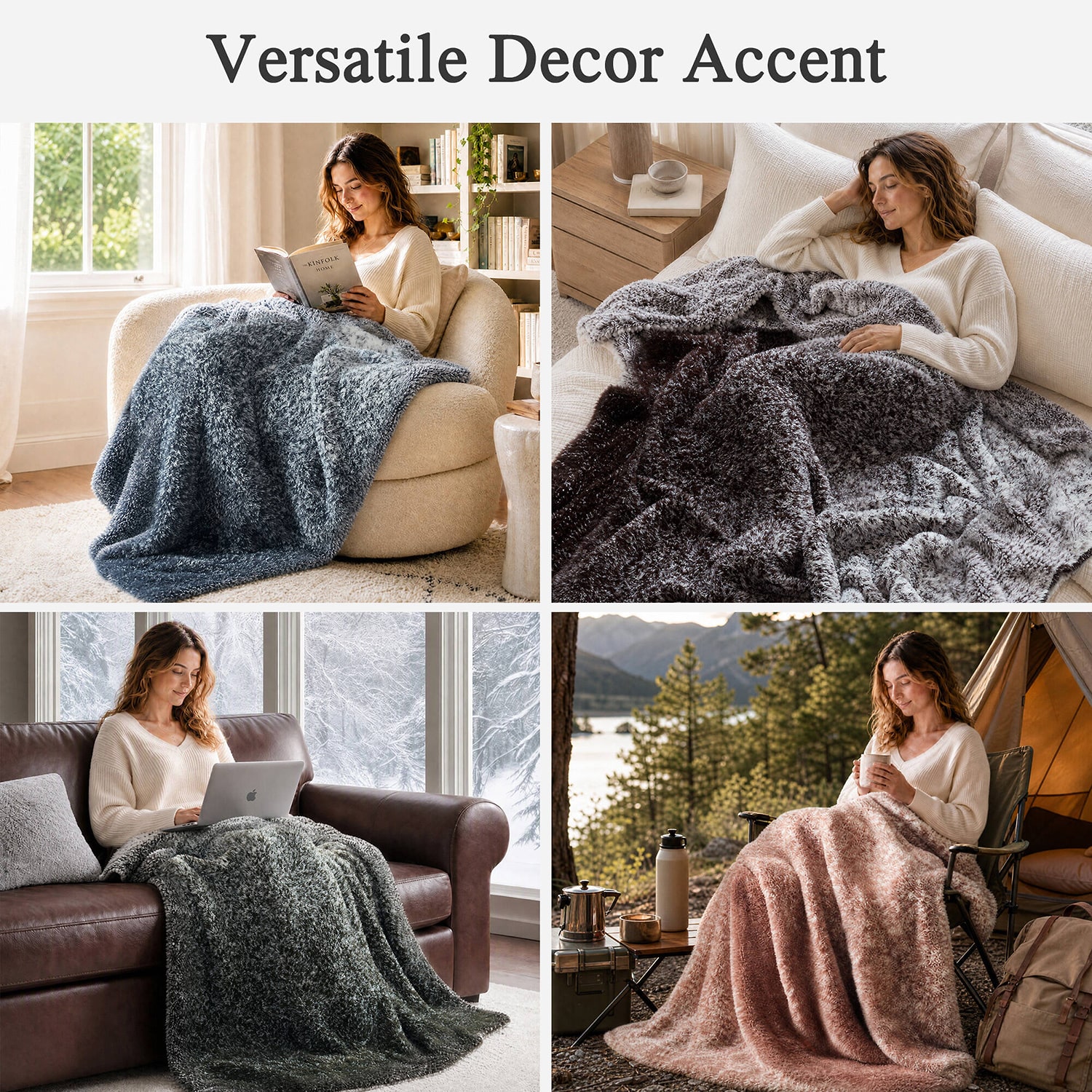 Madison Park Ombre Knit Faux Fur Throw