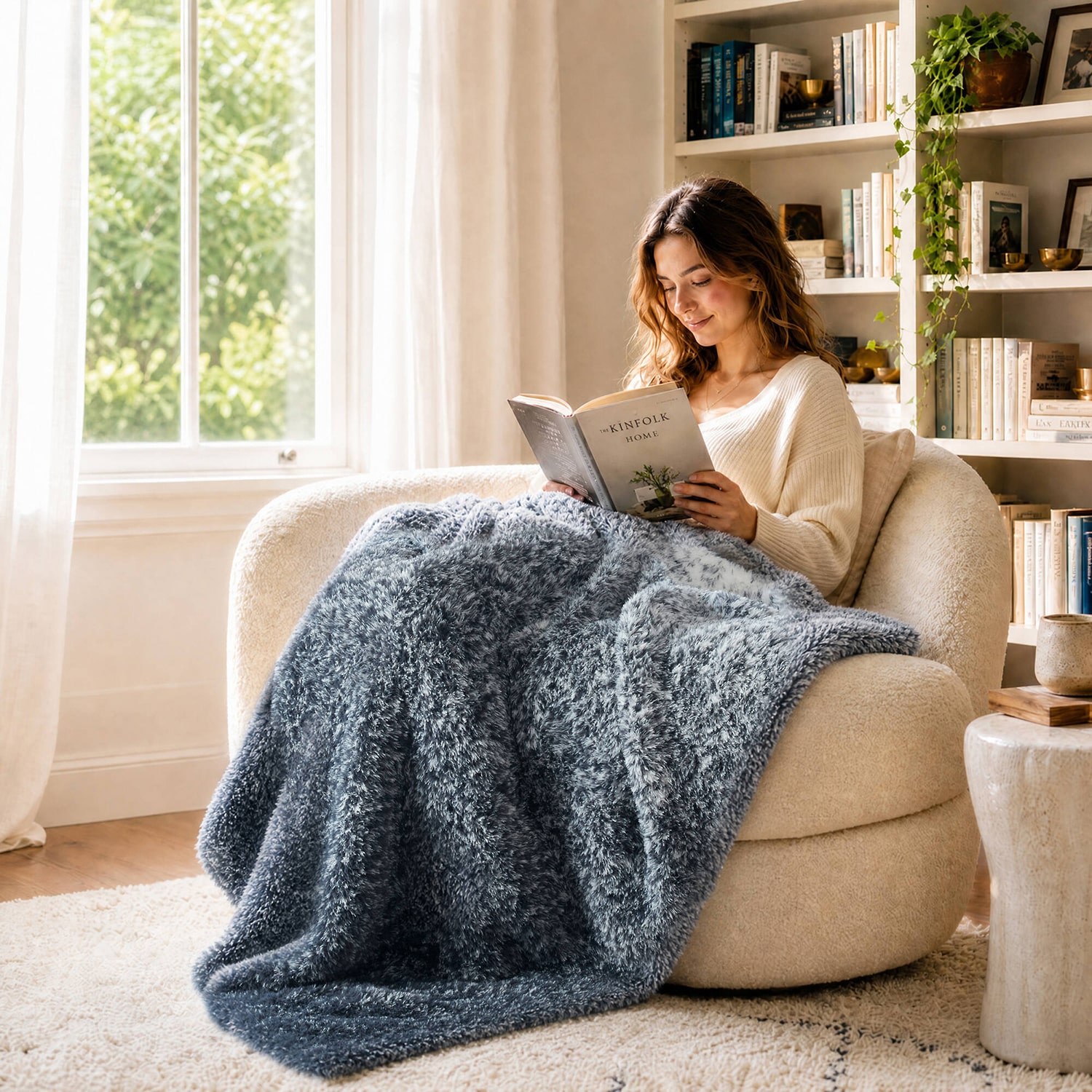 Madison Park Ombre Knit Faux Fur Throw