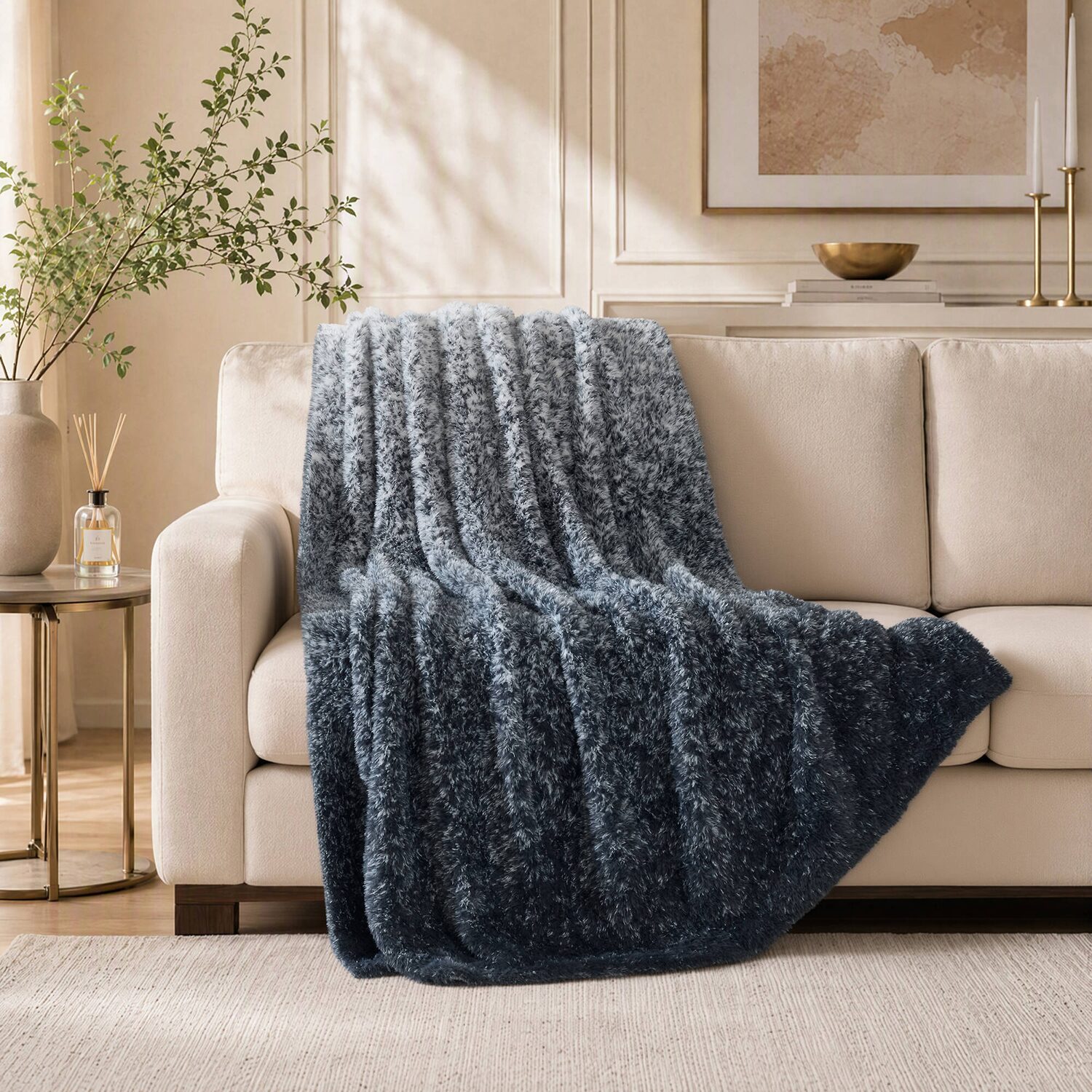 Madison Park Ombre Knit Faux Fur Throw