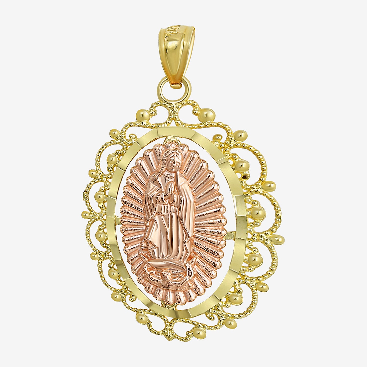 Womens 14K Gold Lady of Guadalupe Oval Pendant