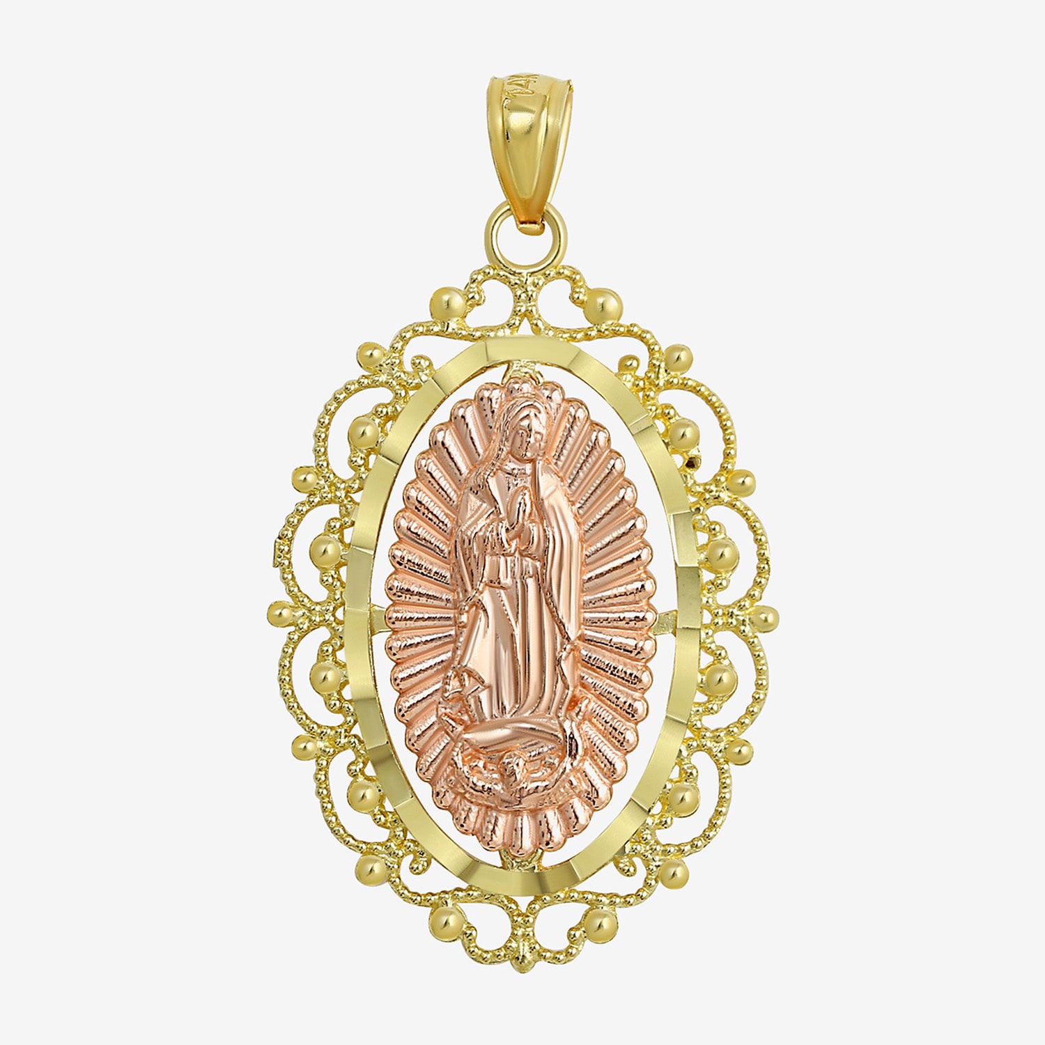 Womens 14K Gold Lady of Guadalupe Oval Pendant