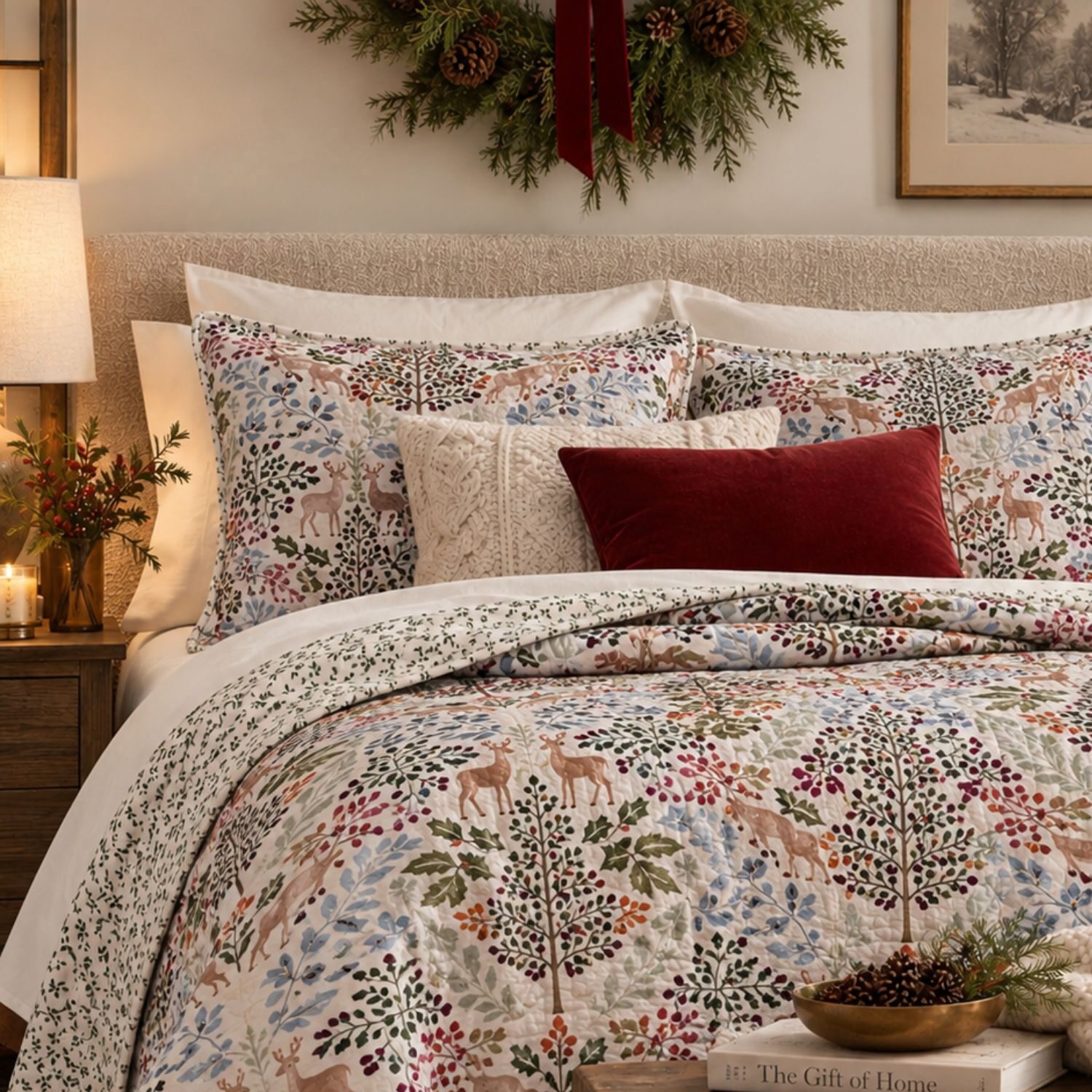 Linery Woodland Deer Holiday Reversible Quilt Set